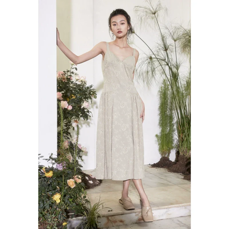 Beige Floral Midi Dress - Image 2