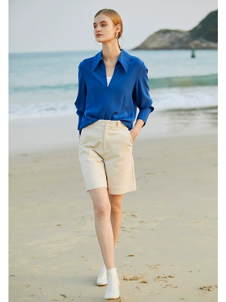 Beige High-Waist Tailored Shorts