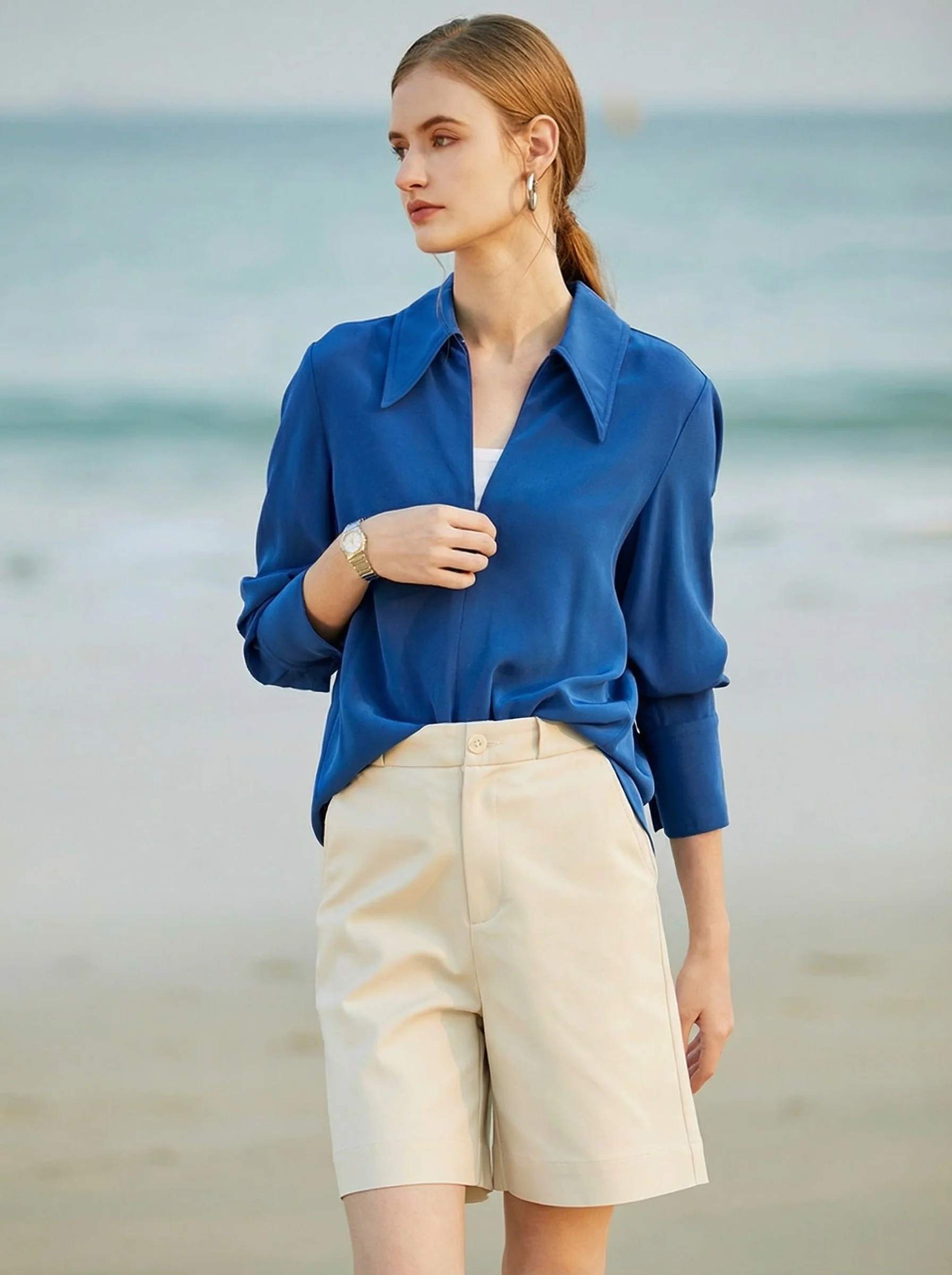 Beige High-Waist Tailored Shorts - Image 3