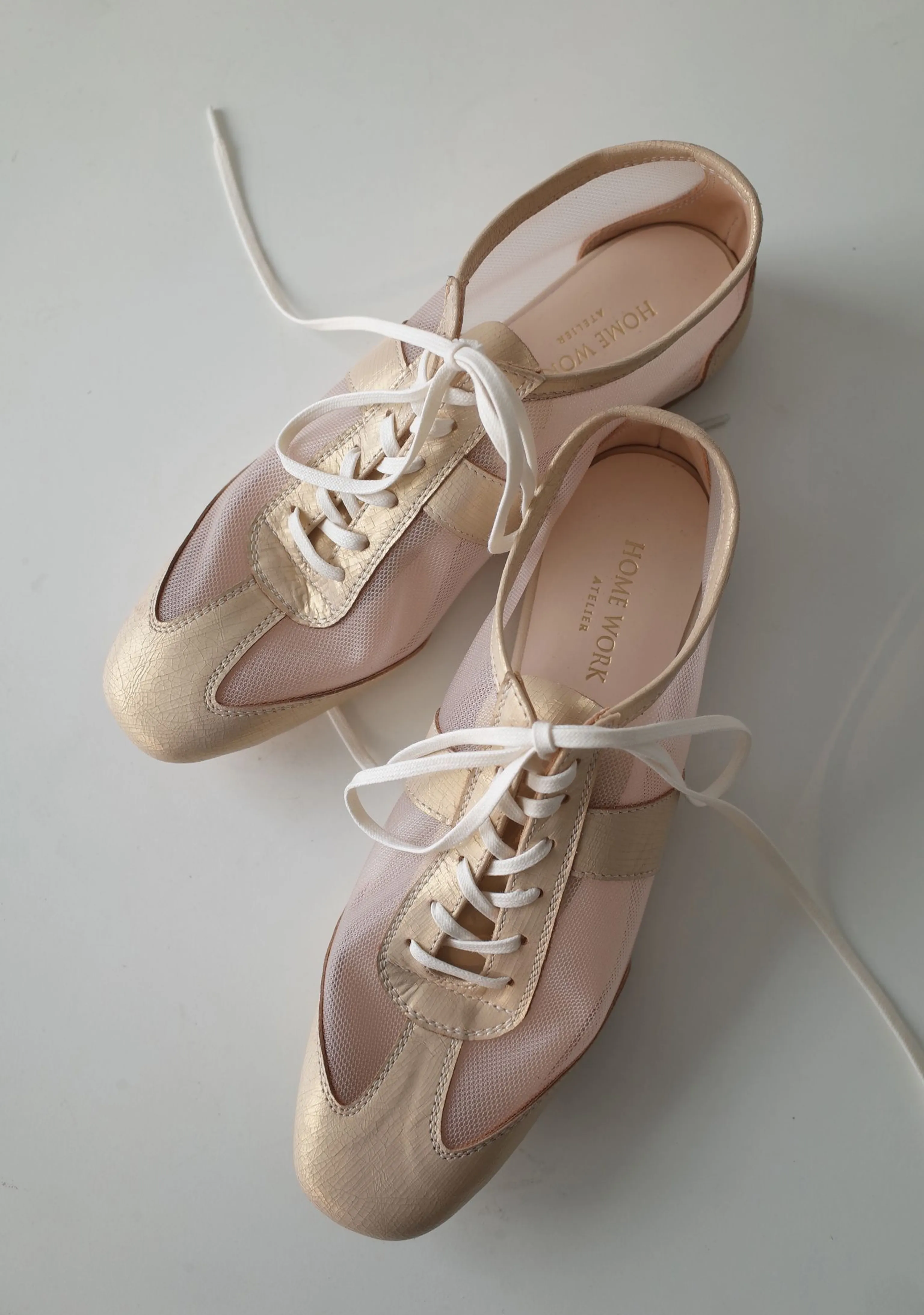 Beige Mesh Leather Sneakers - Image 3