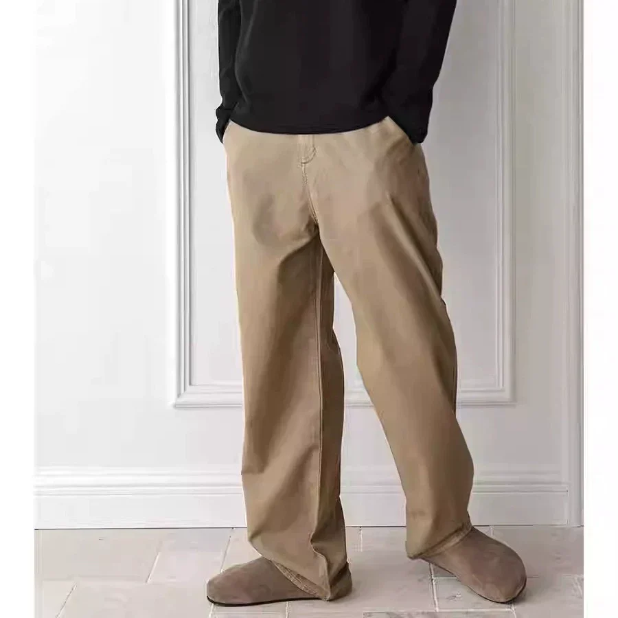 Beige Straight-Leg Casual Pants
