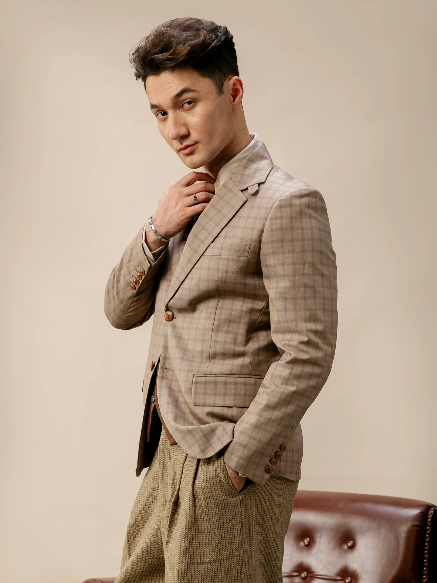 Beige Windowpane Blazer - Image 2