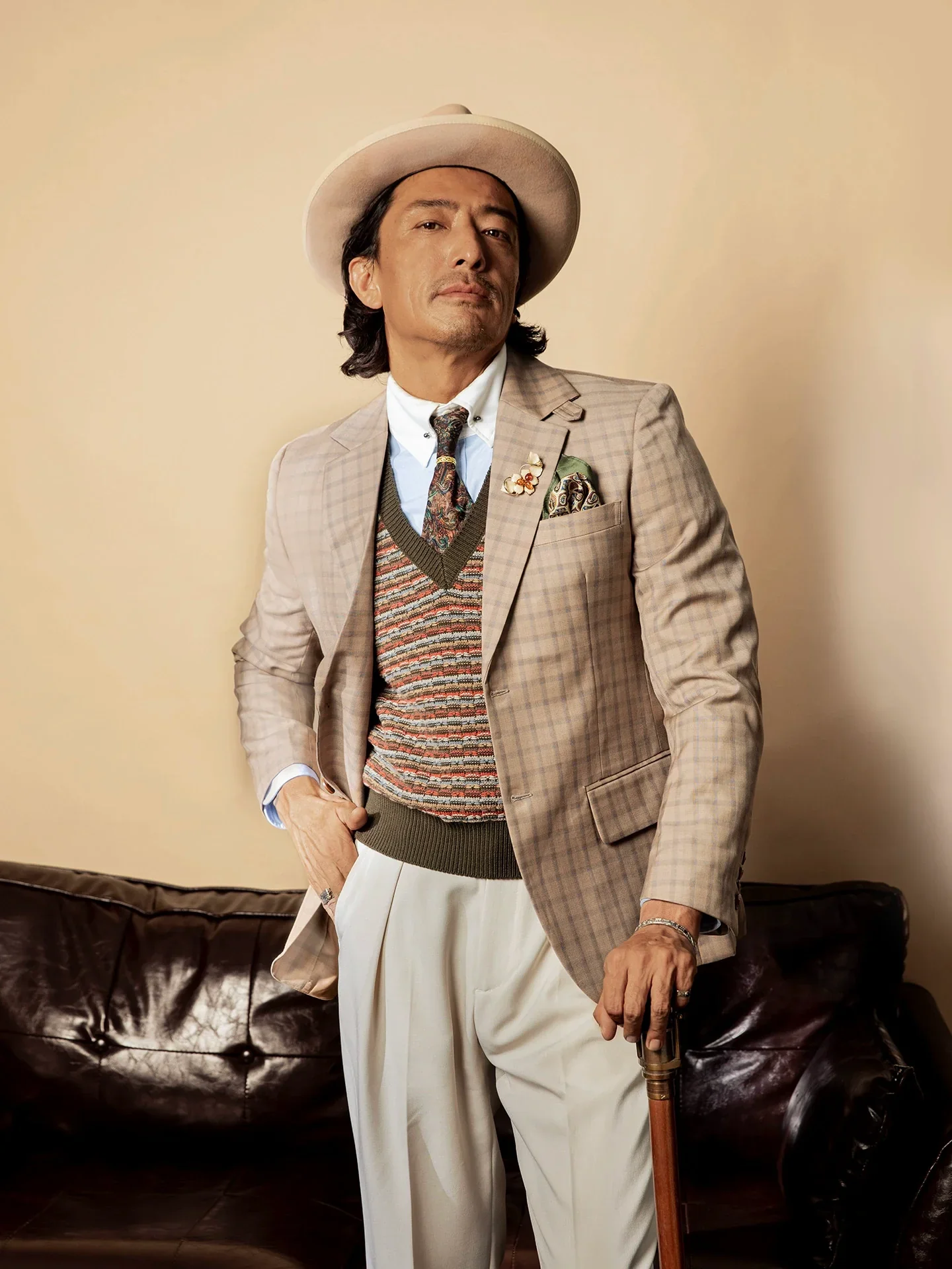 Beige Windowpane Blazer - Image 3