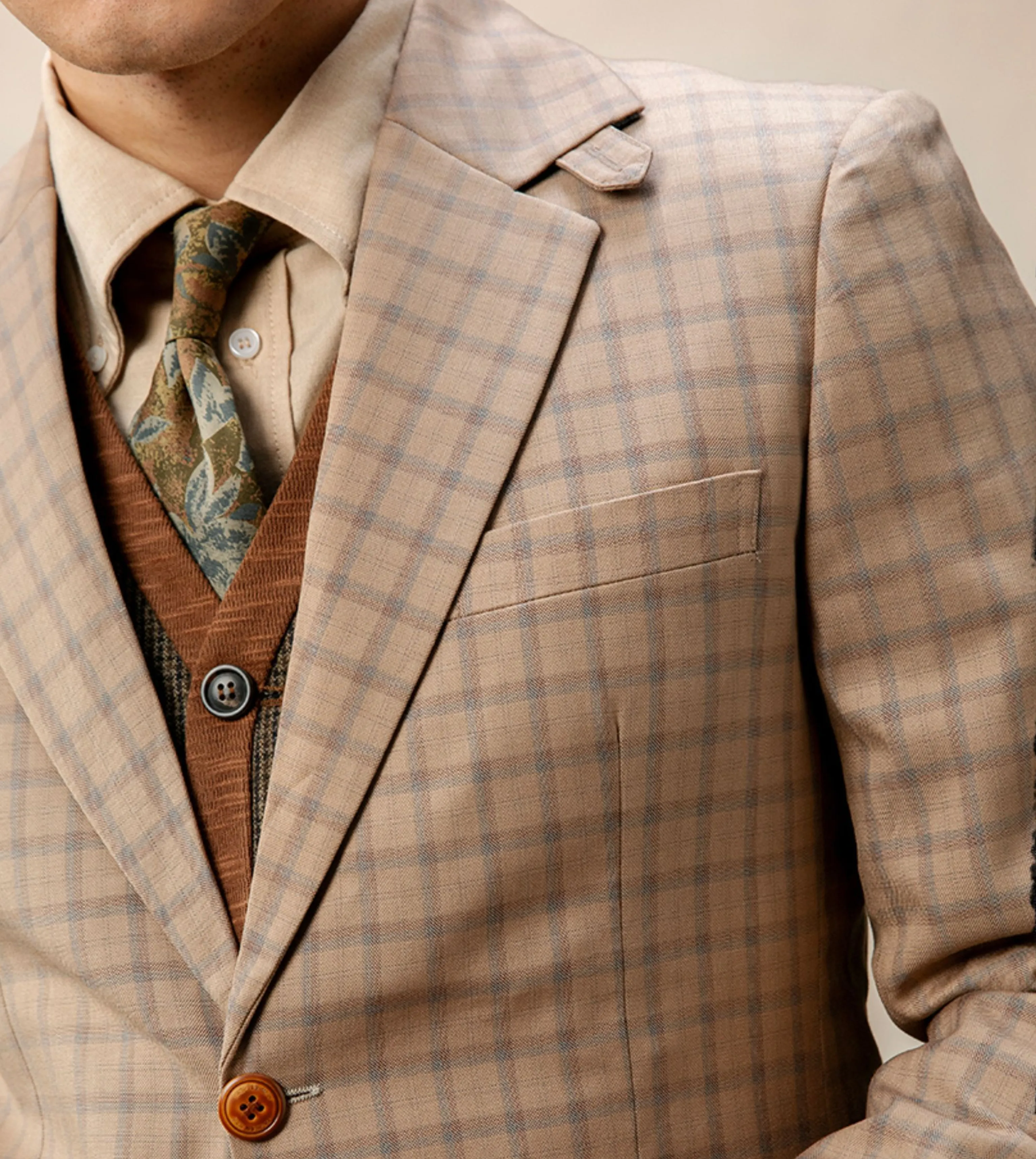 Beige Windowpane Blazer - Image 5