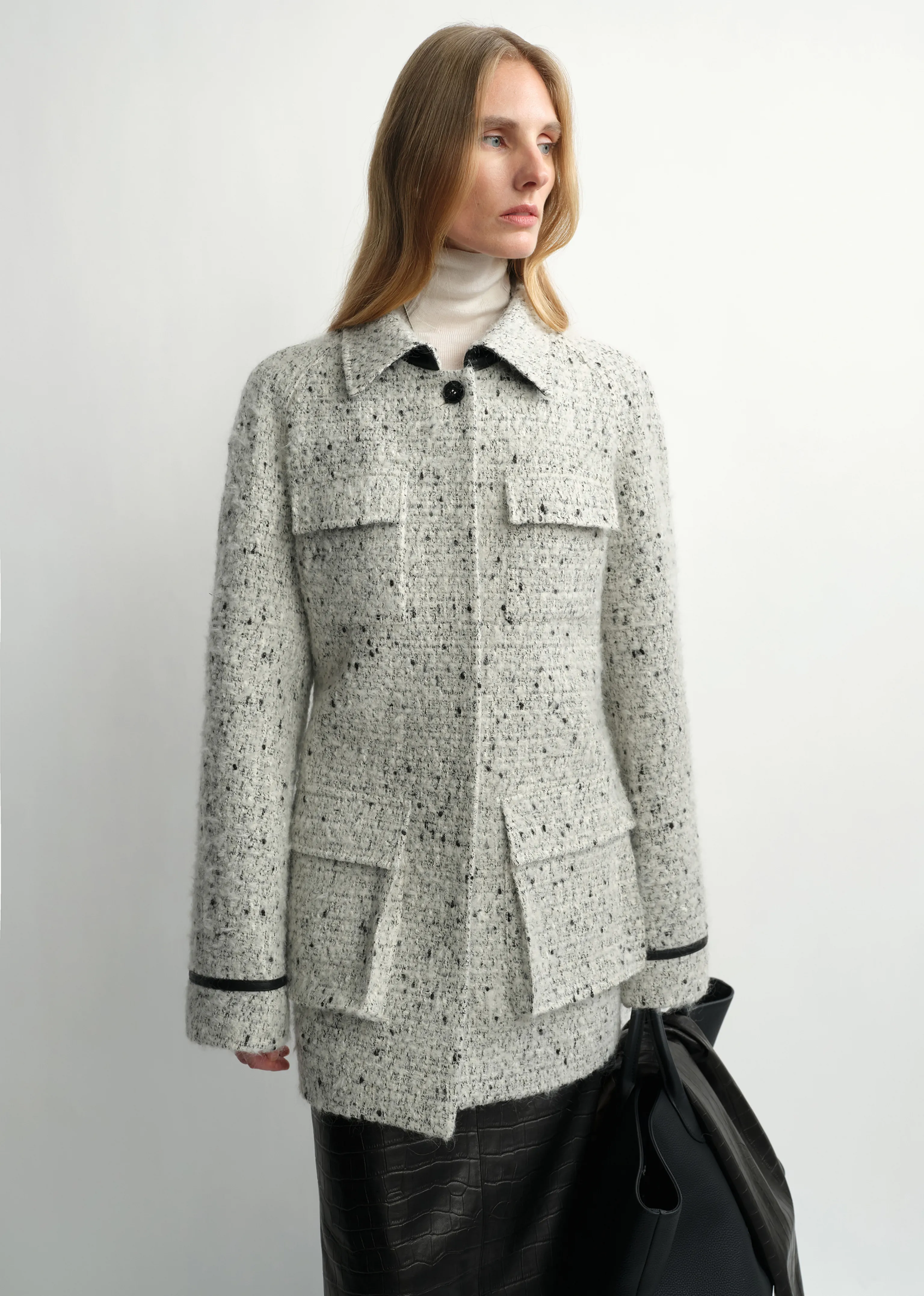 Belted Bouclé Shirt Jacket