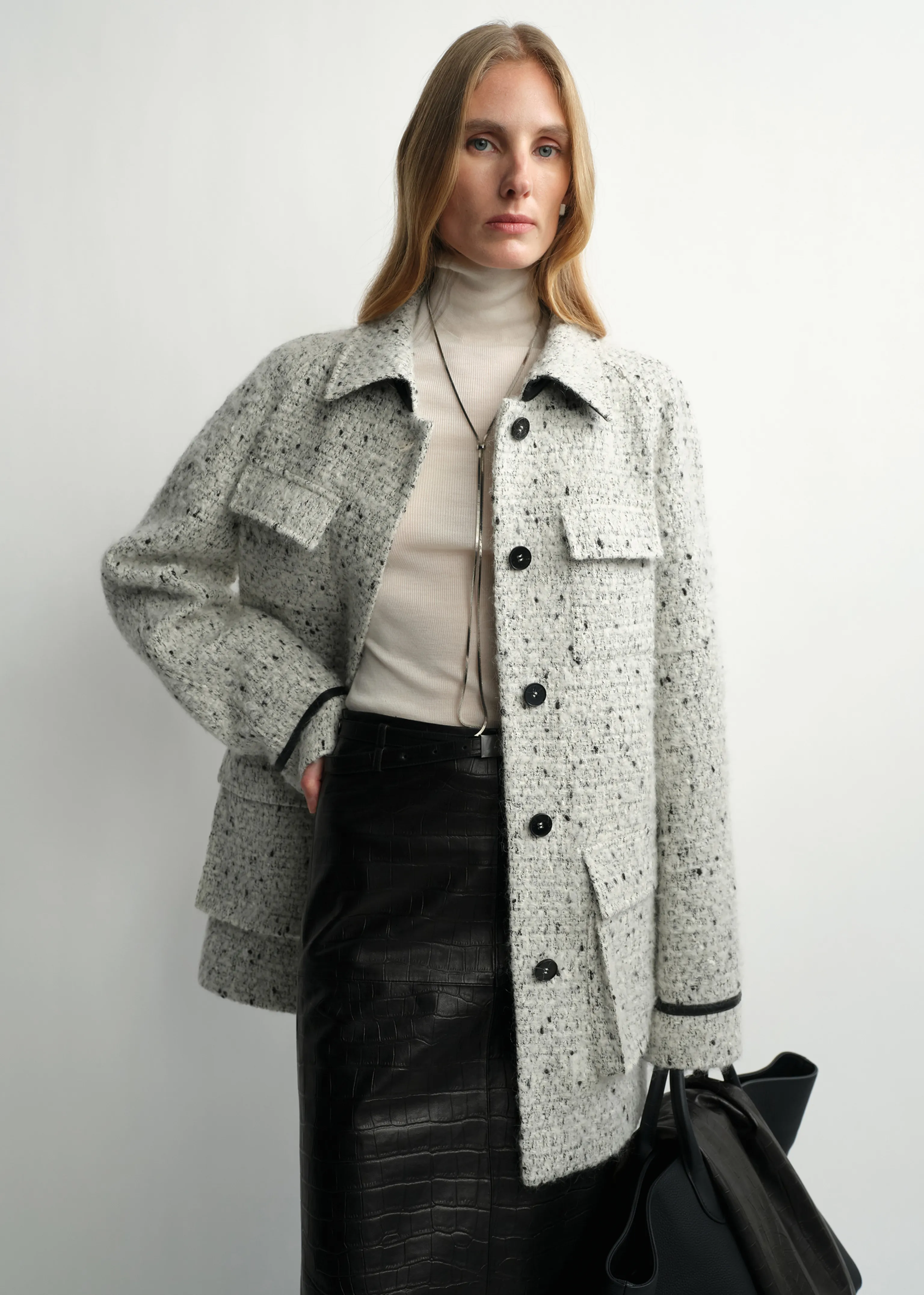 Belted Bouclé Shirt Jacket - Image 2