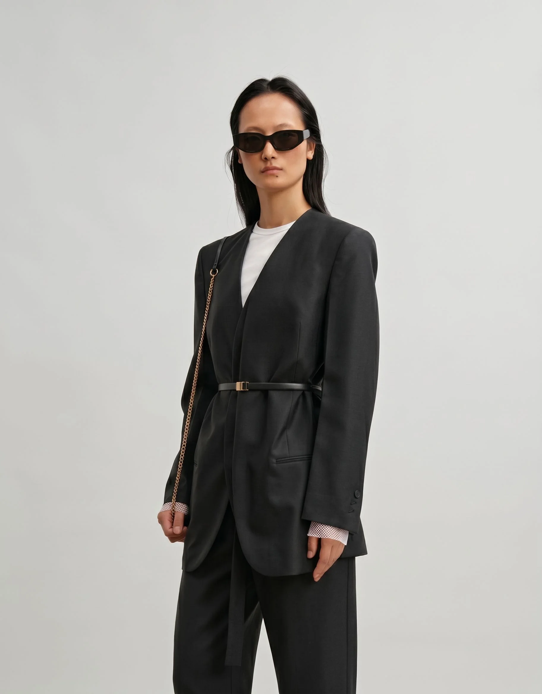 Belted Collarless Blazer
