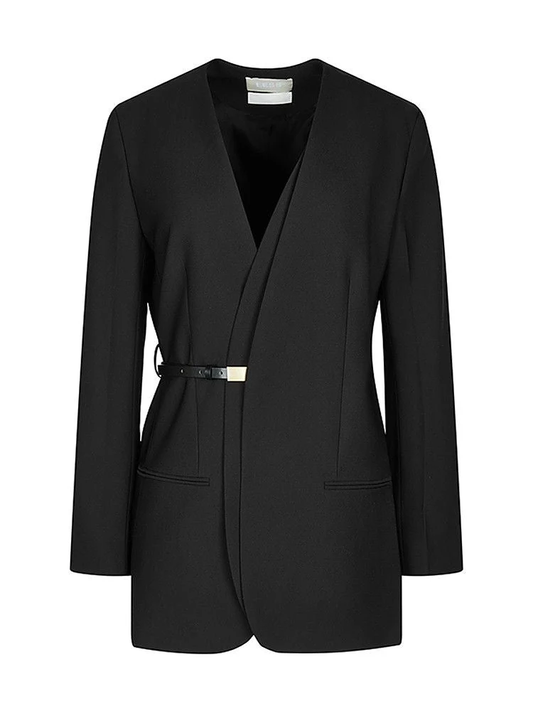 Belted Collarless Blazer - Image 3
