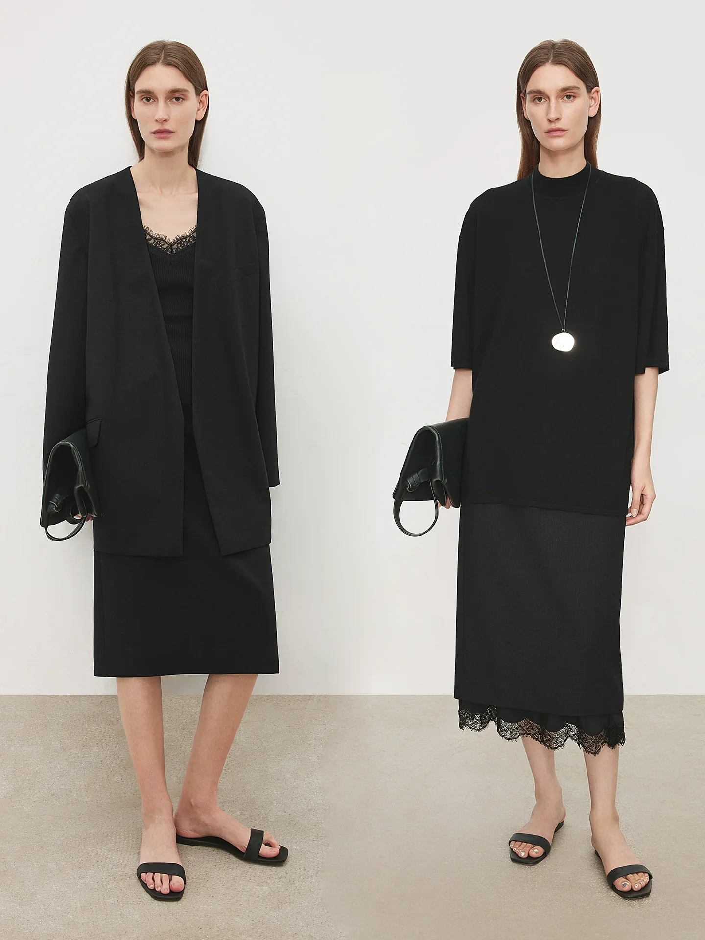 Belted Collarless Wool Blazer & Skirt - Image 3