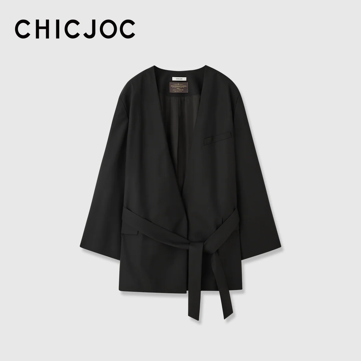 Belted Collarless Wool Blazer & Skirt - Image 6