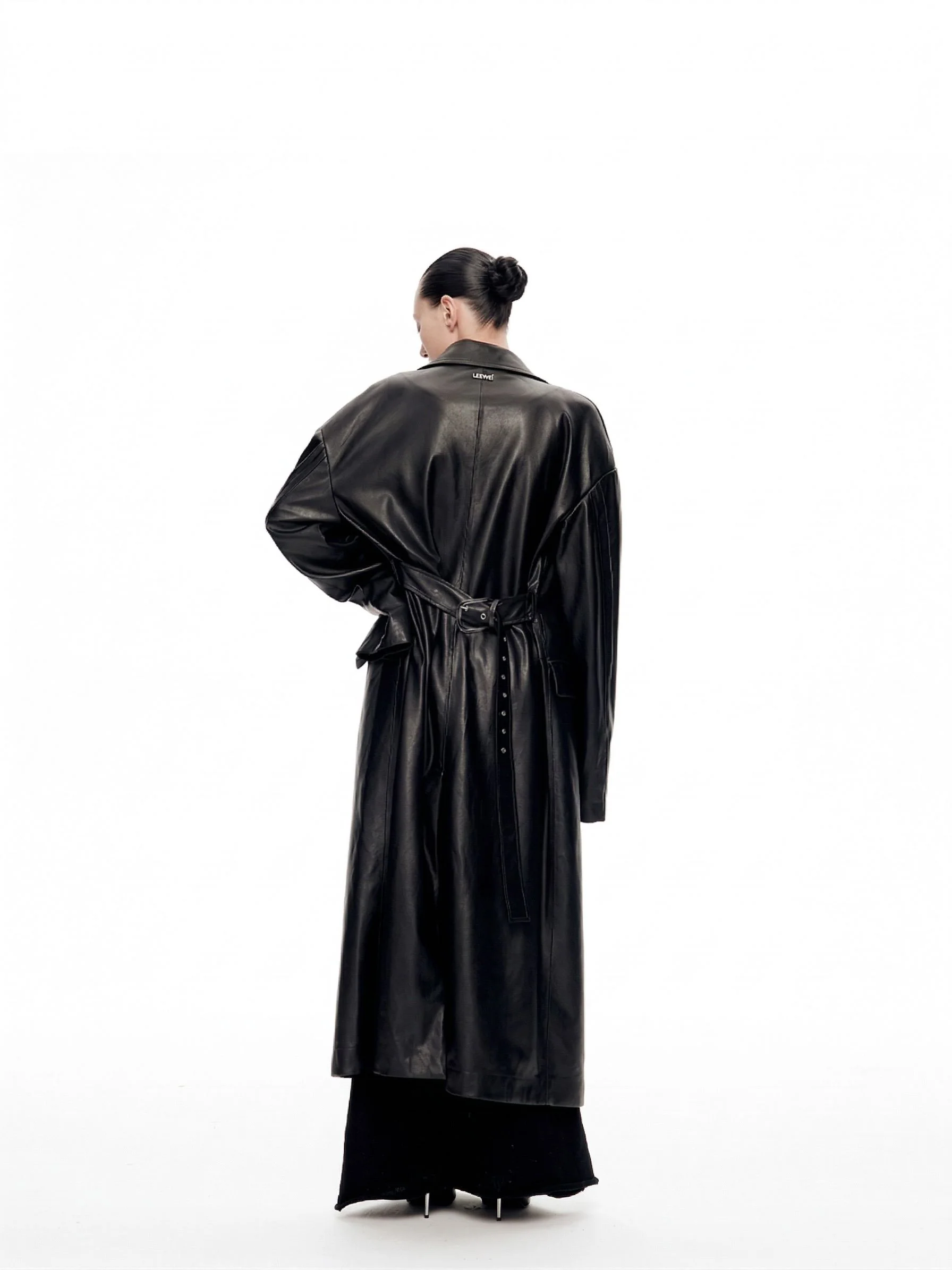 Belted Faux Leather Overcoat - Image 3