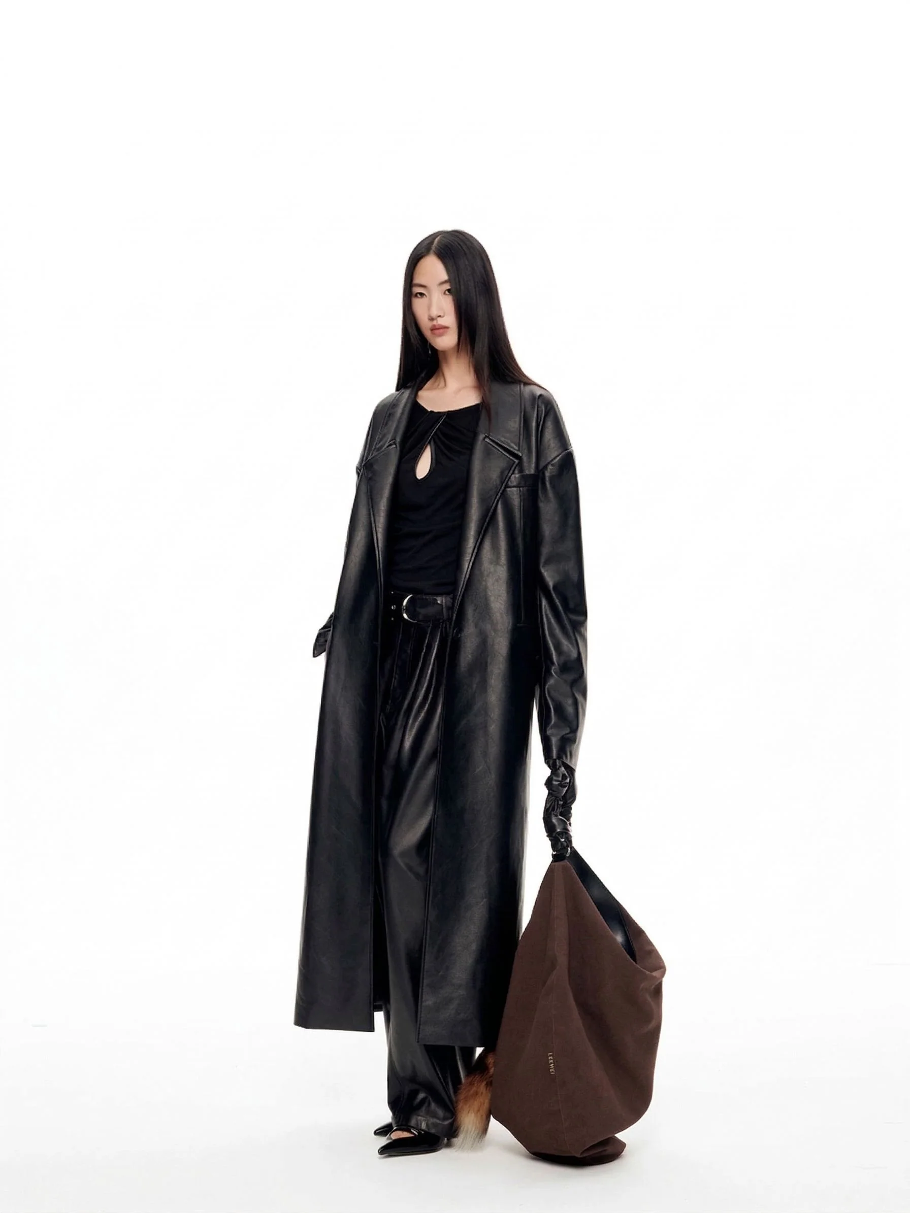 Belted Faux Leather Overcoat - Image 4