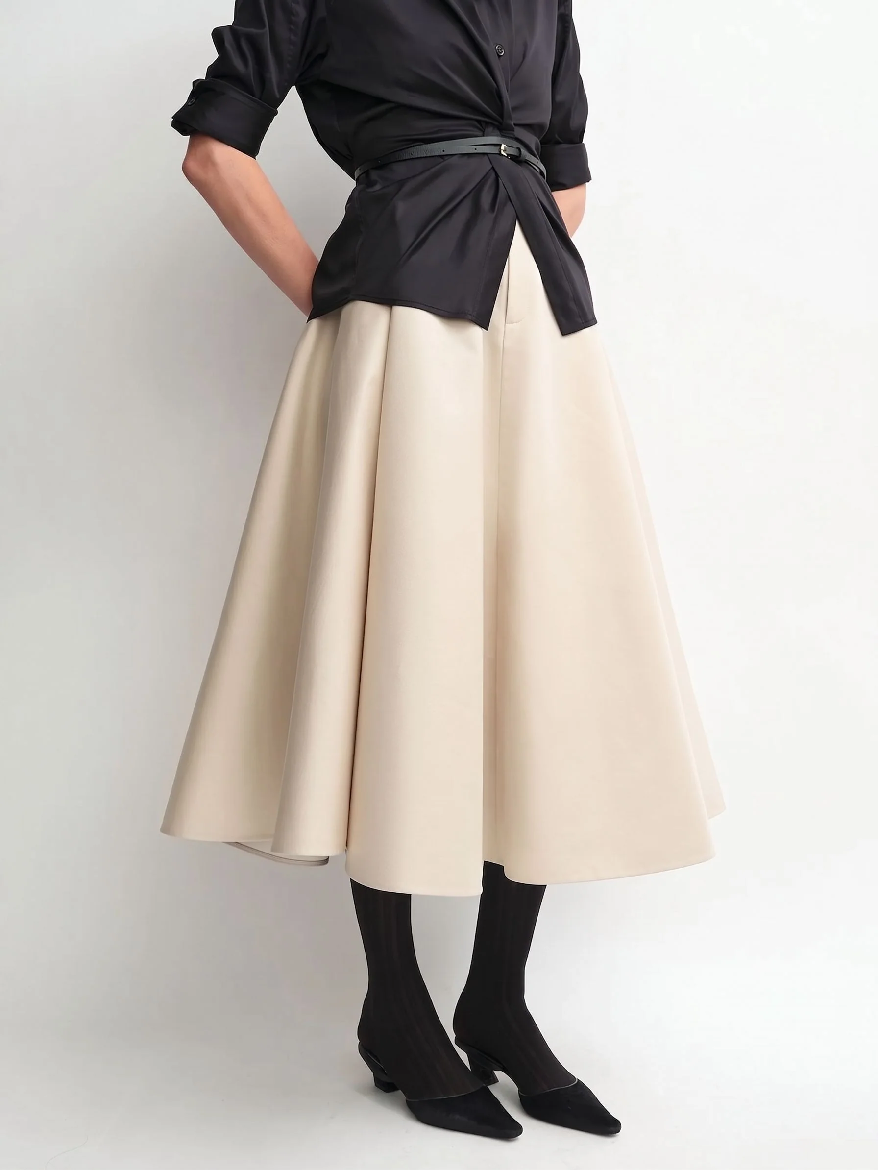 Belted Flare Midi Skirt - Image 3
