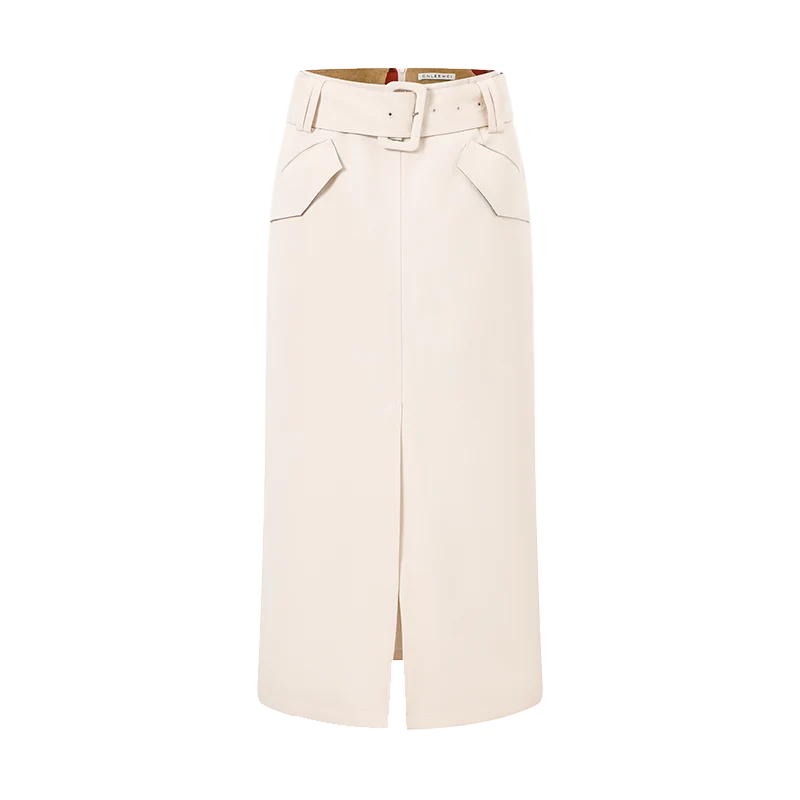 Belted Front-Slit Midi Skirt - Image 3