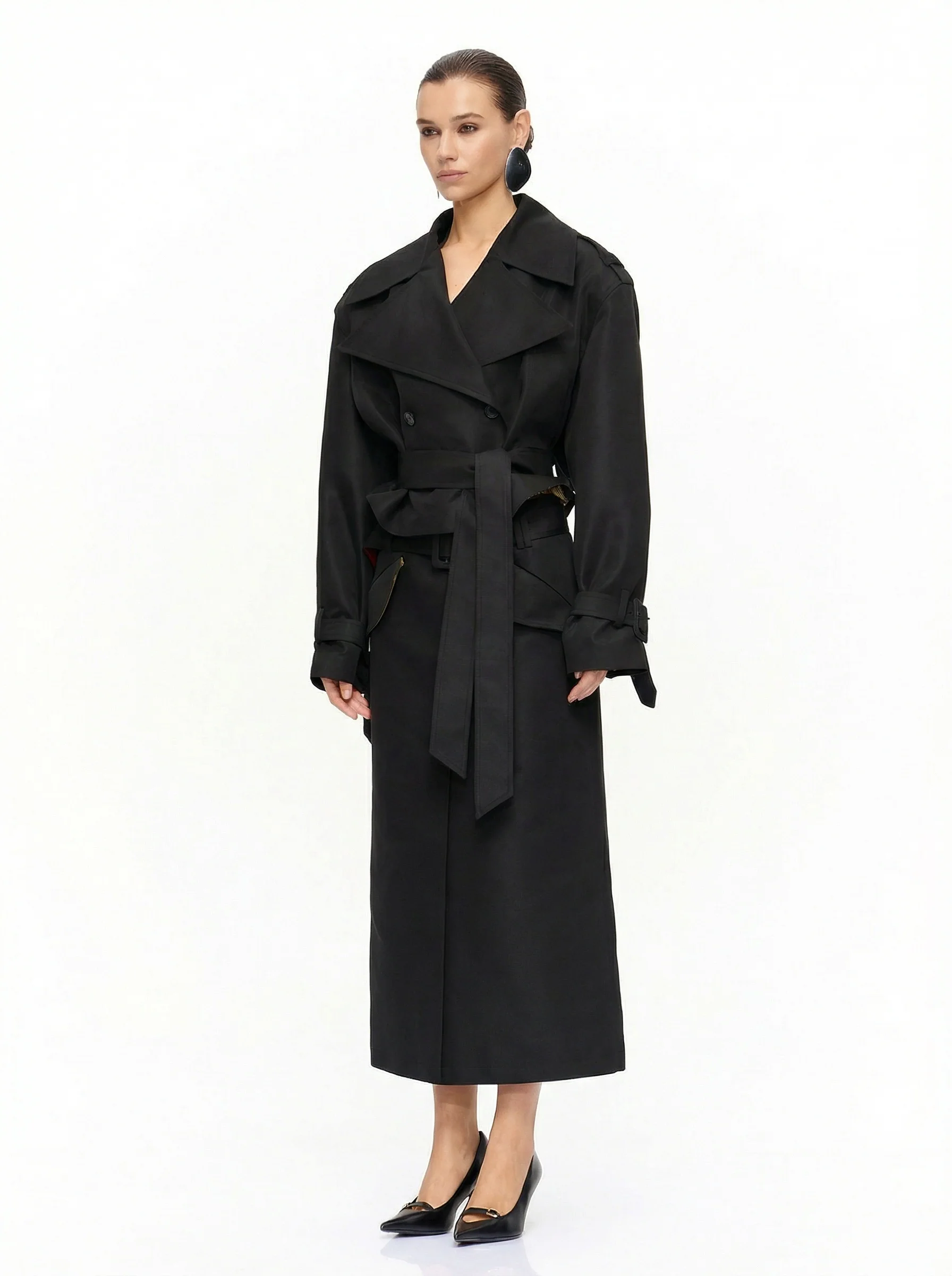 Belted Front-Slit Midi Skirt - Image 5