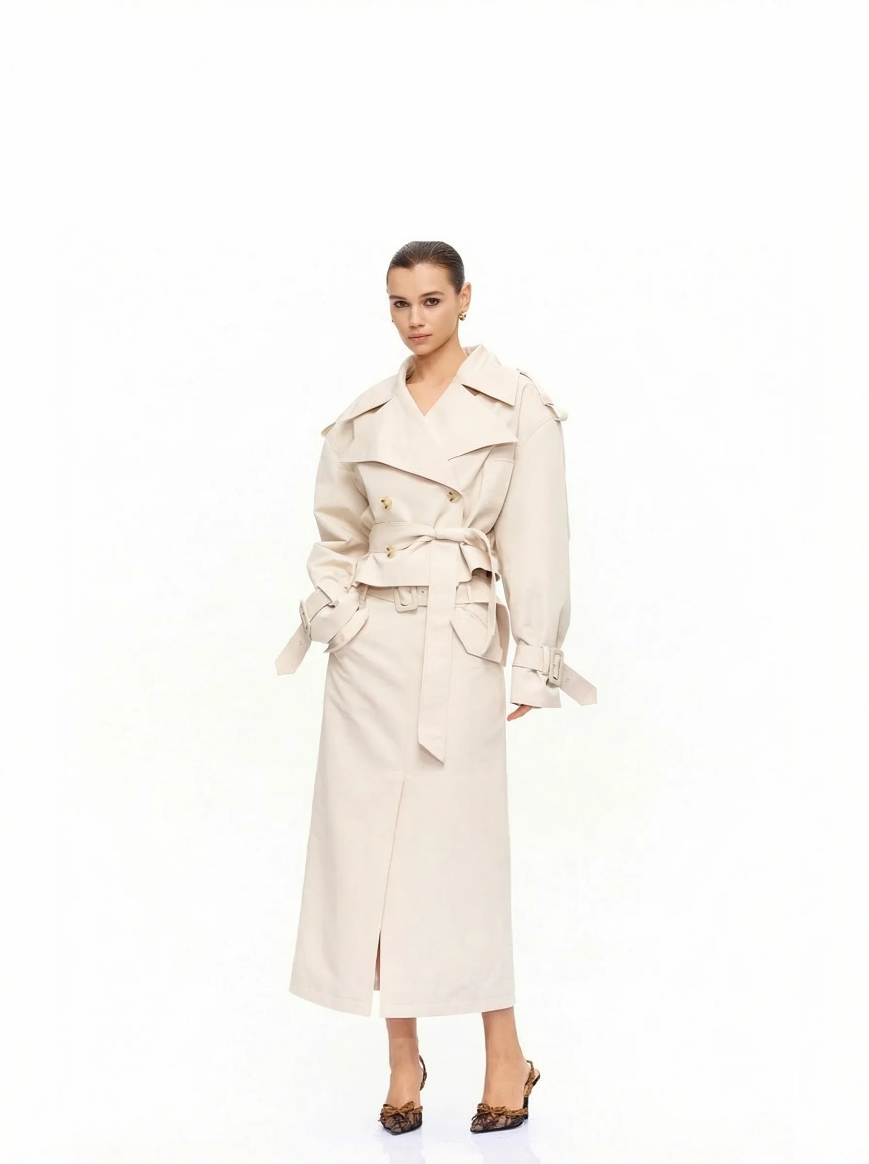 Belted Front-Slit Midi Skirt - Image 6