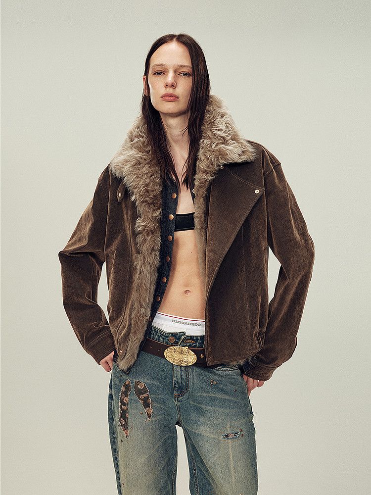 Belted Fur Collar Jacket