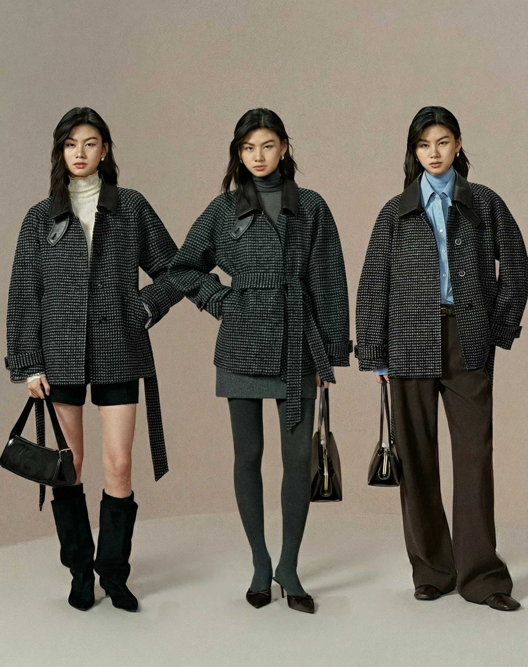 Belted Houndstooth Coat