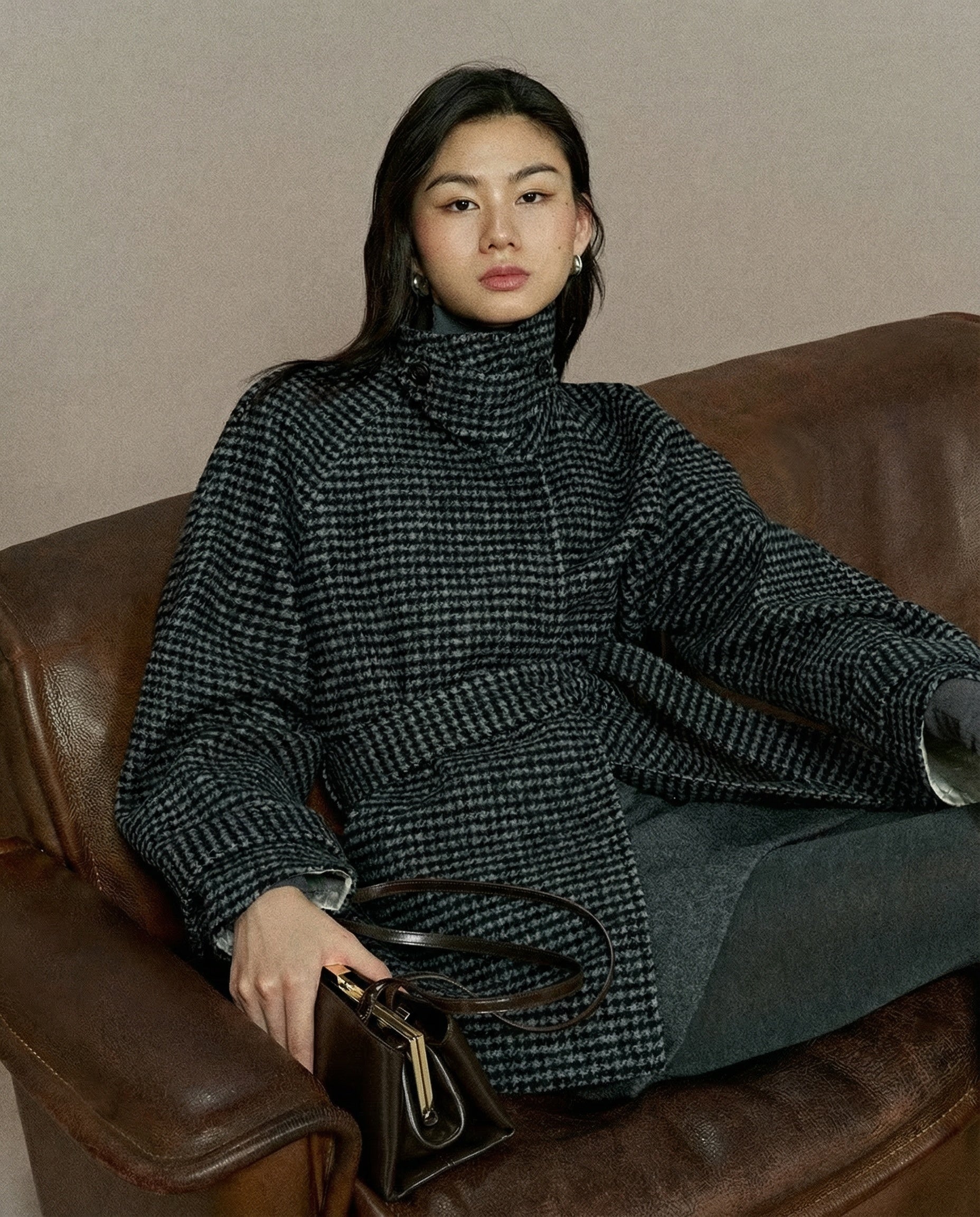 Belted Houndstooth Coat - Image 2