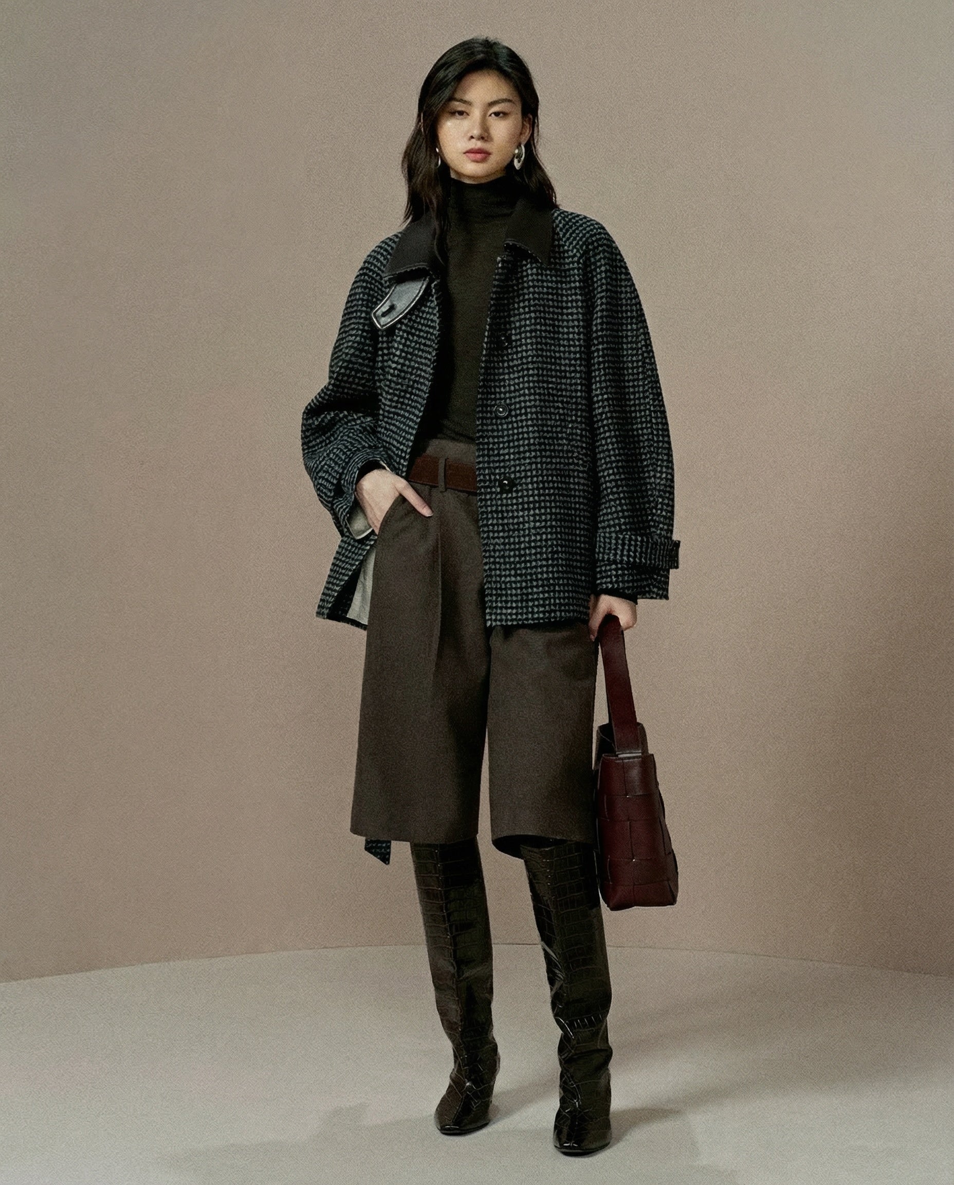 Belted Houndstooth Coat - Image 3
