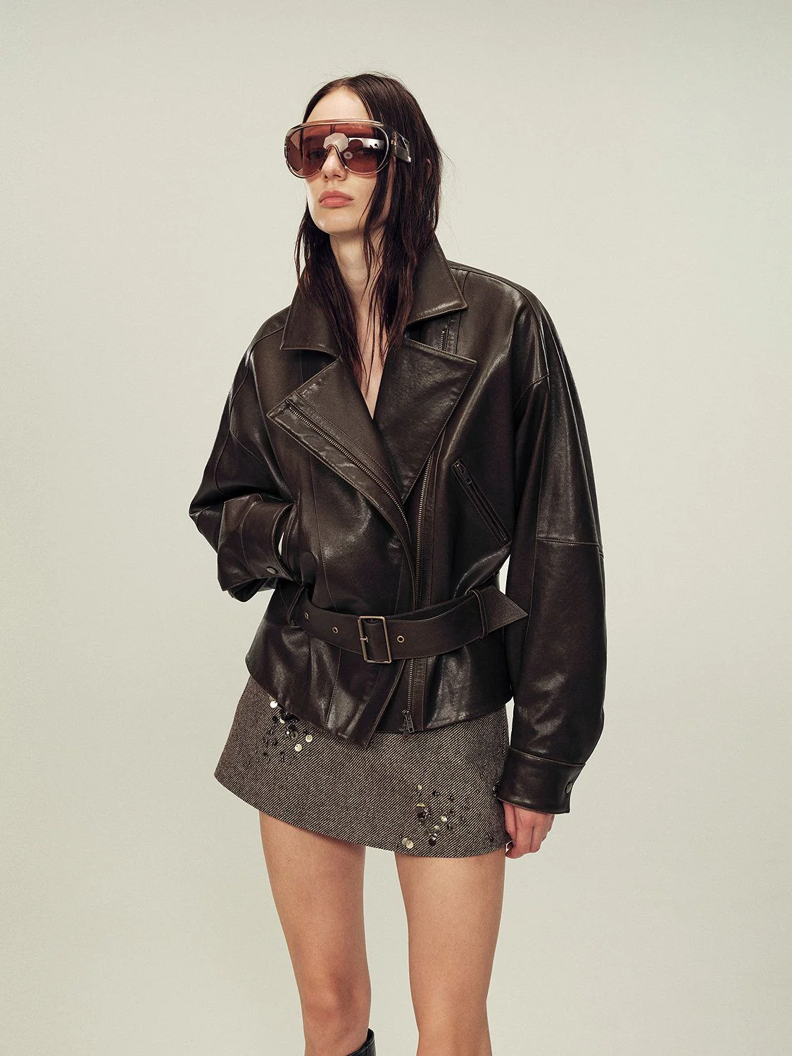 Belted Leather Biker Jacket - Image 2