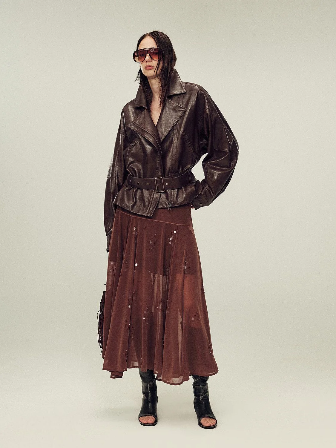 Belted Leather Biker Jacket - Image 5