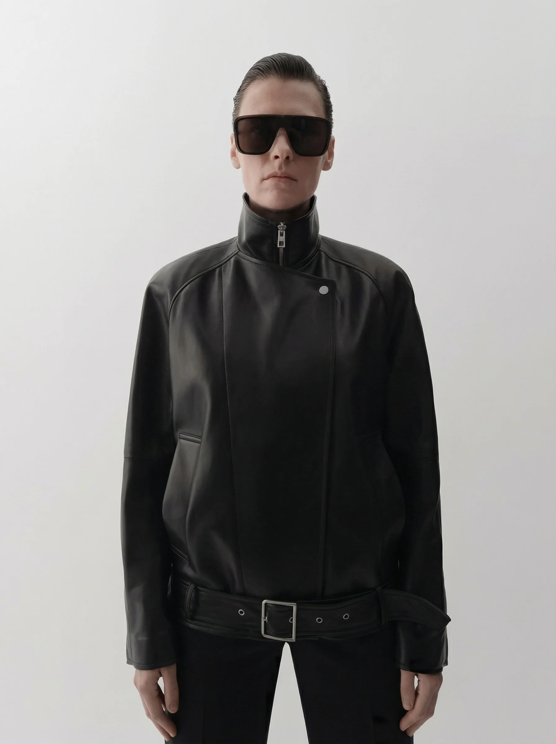 Belted Leather Biker Jacket - Image 2