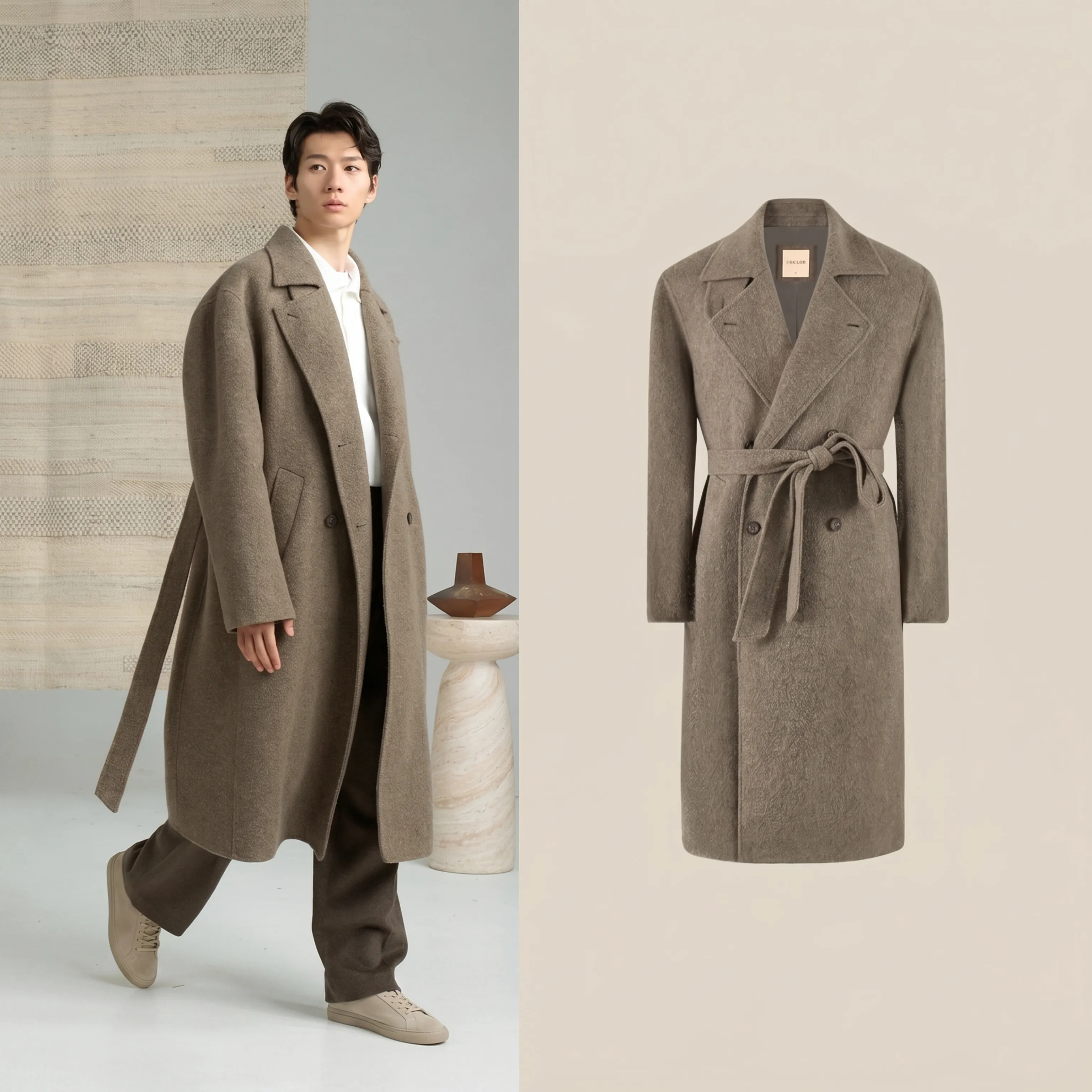 Belted Long Overcoat - Image 5