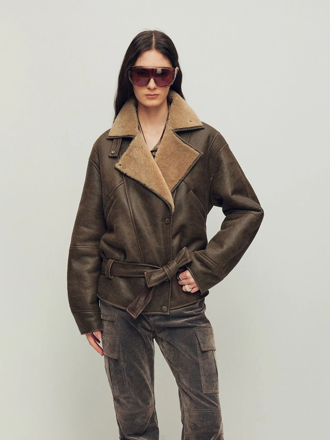 Belted Merino Shearling Jacket - Image 4
