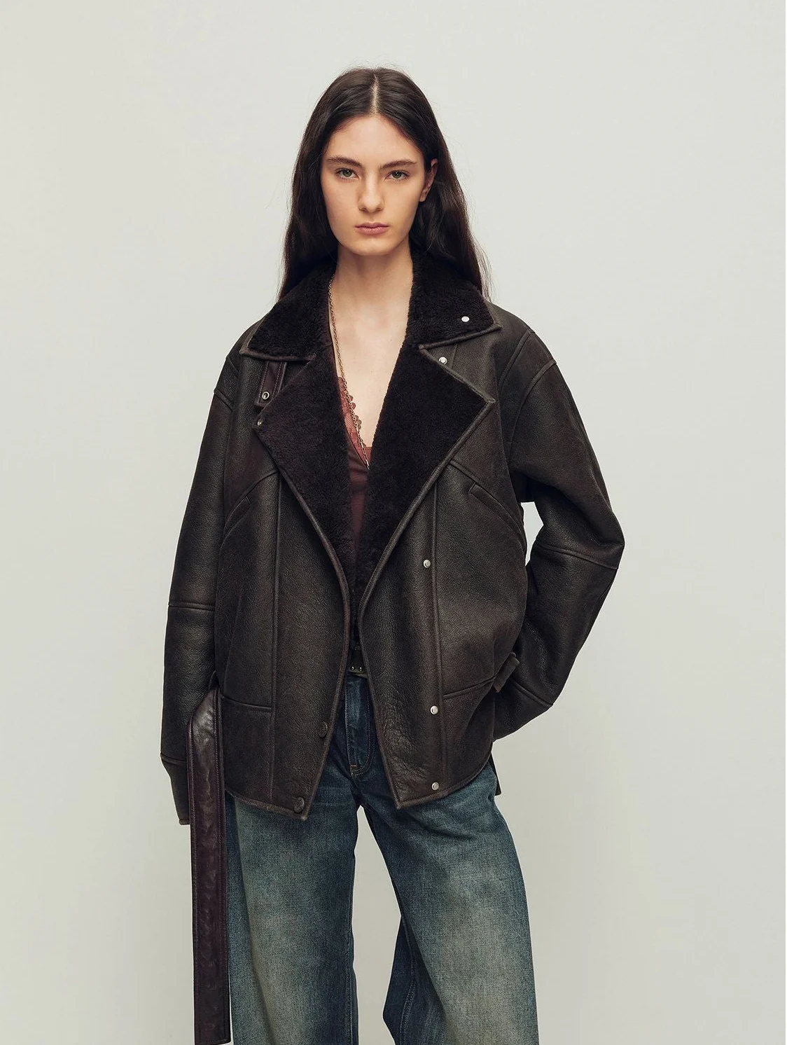 Belted Merino Shearling Jacket - Image 6