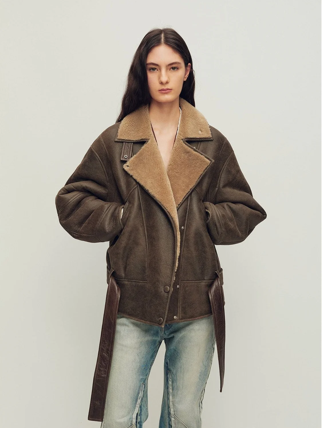 Belted Merino Shearling Jacket - Image 7