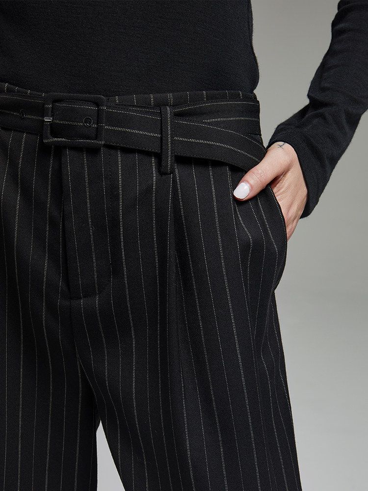 Belted Pinstripe Trousers - Image 6