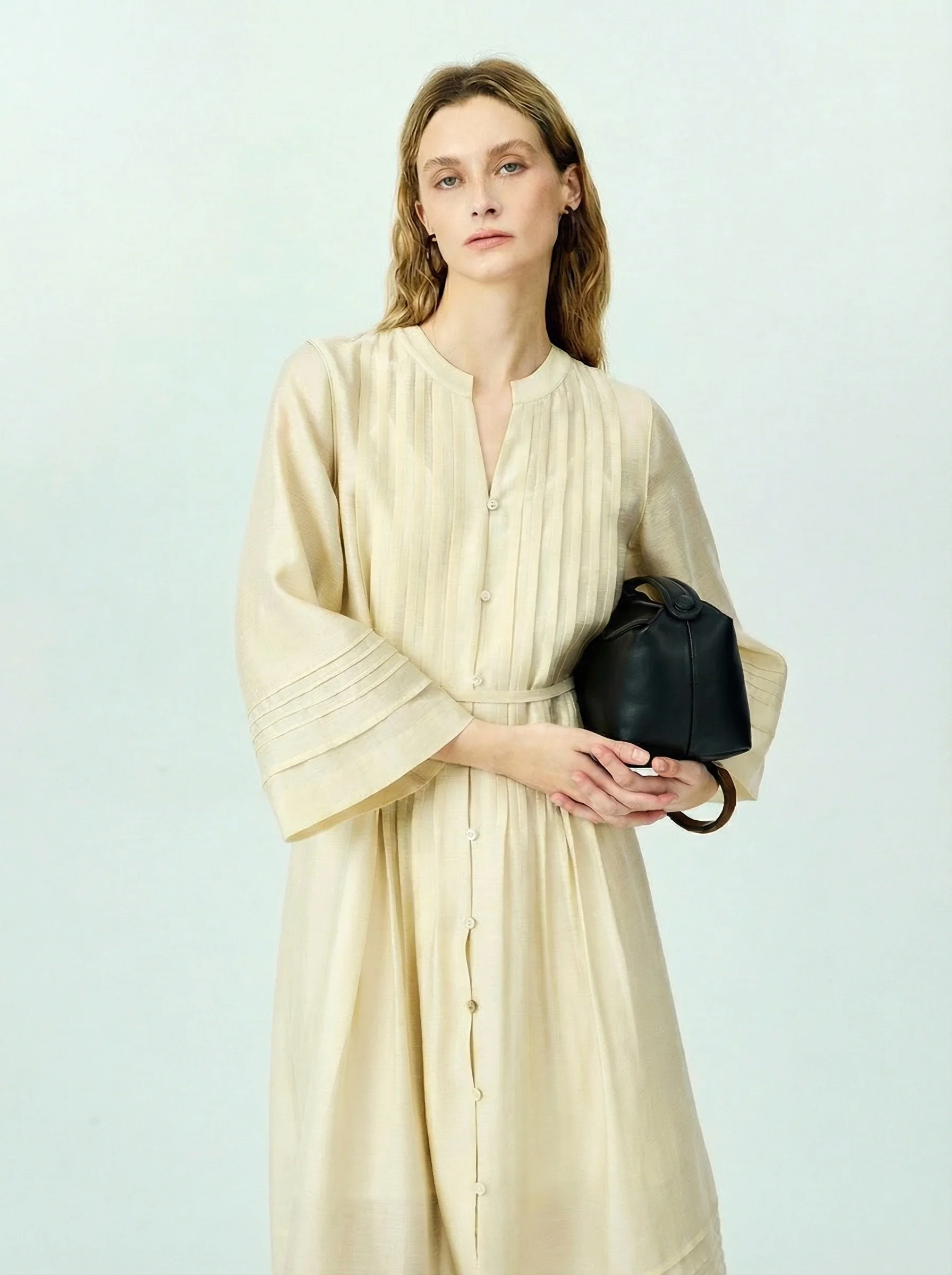 Belted Pintuck Midi Shirt Dress - Image 3