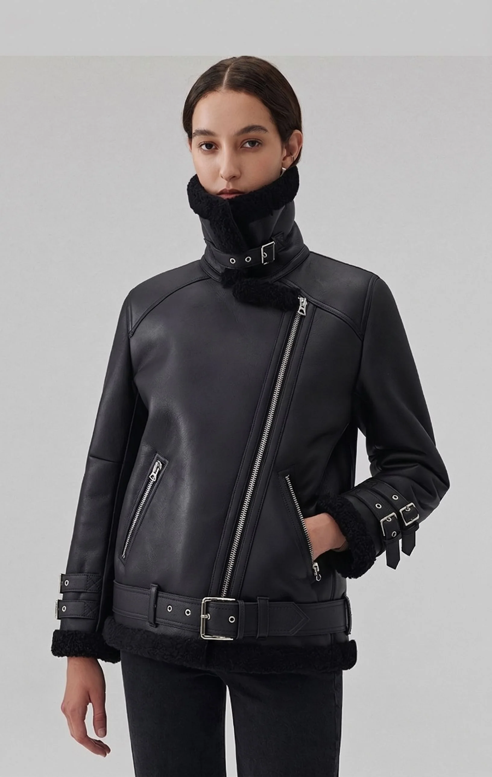 Belted Shearling Biker