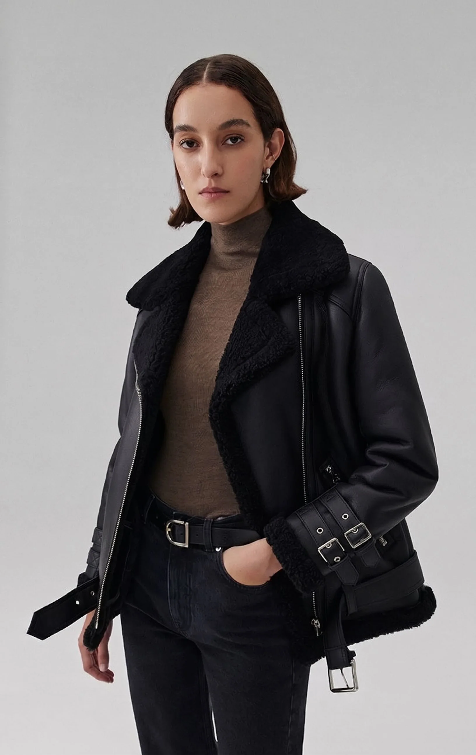 Belted Shearling Biker - Image 2