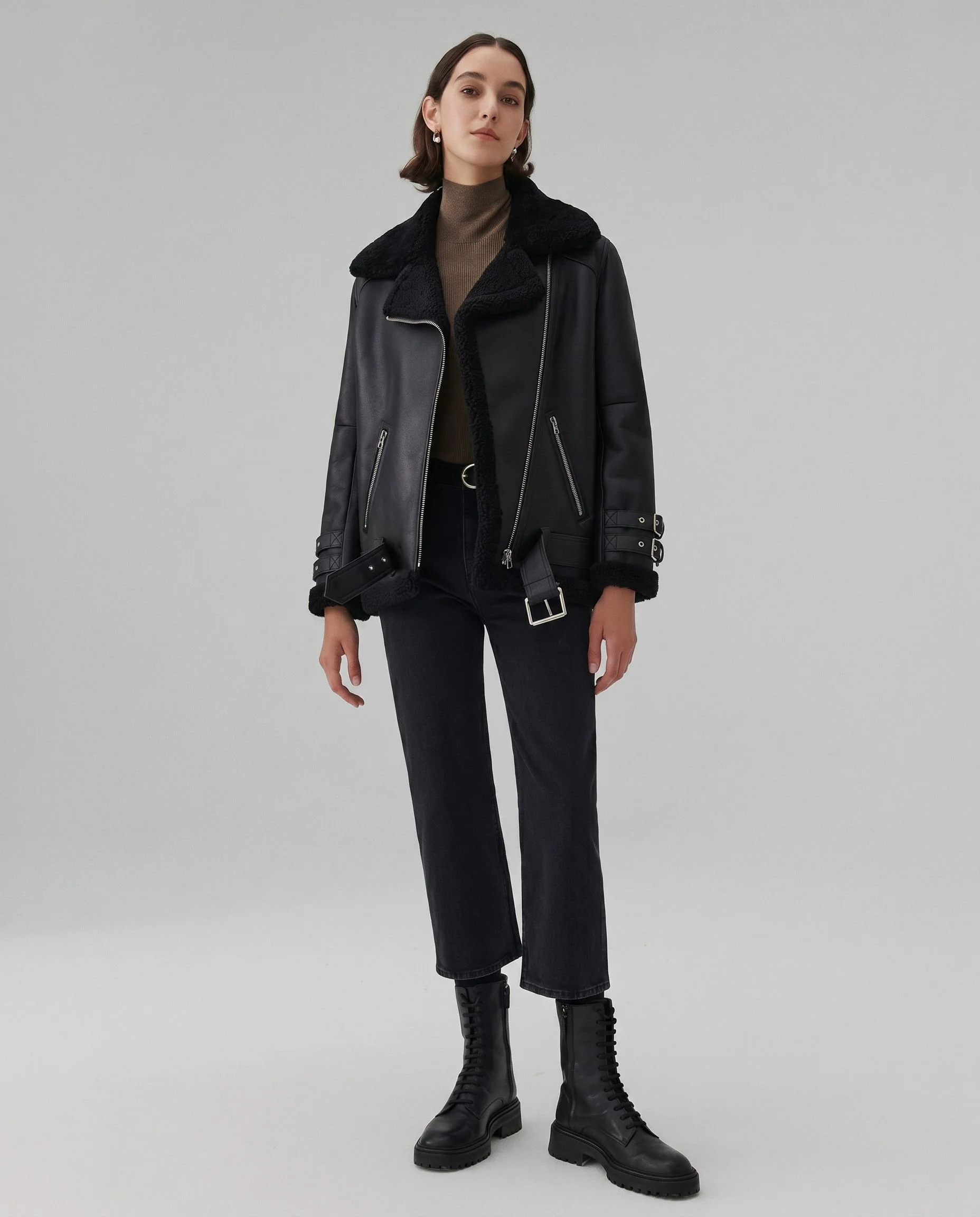 Belted Shearling Biker - Image 3