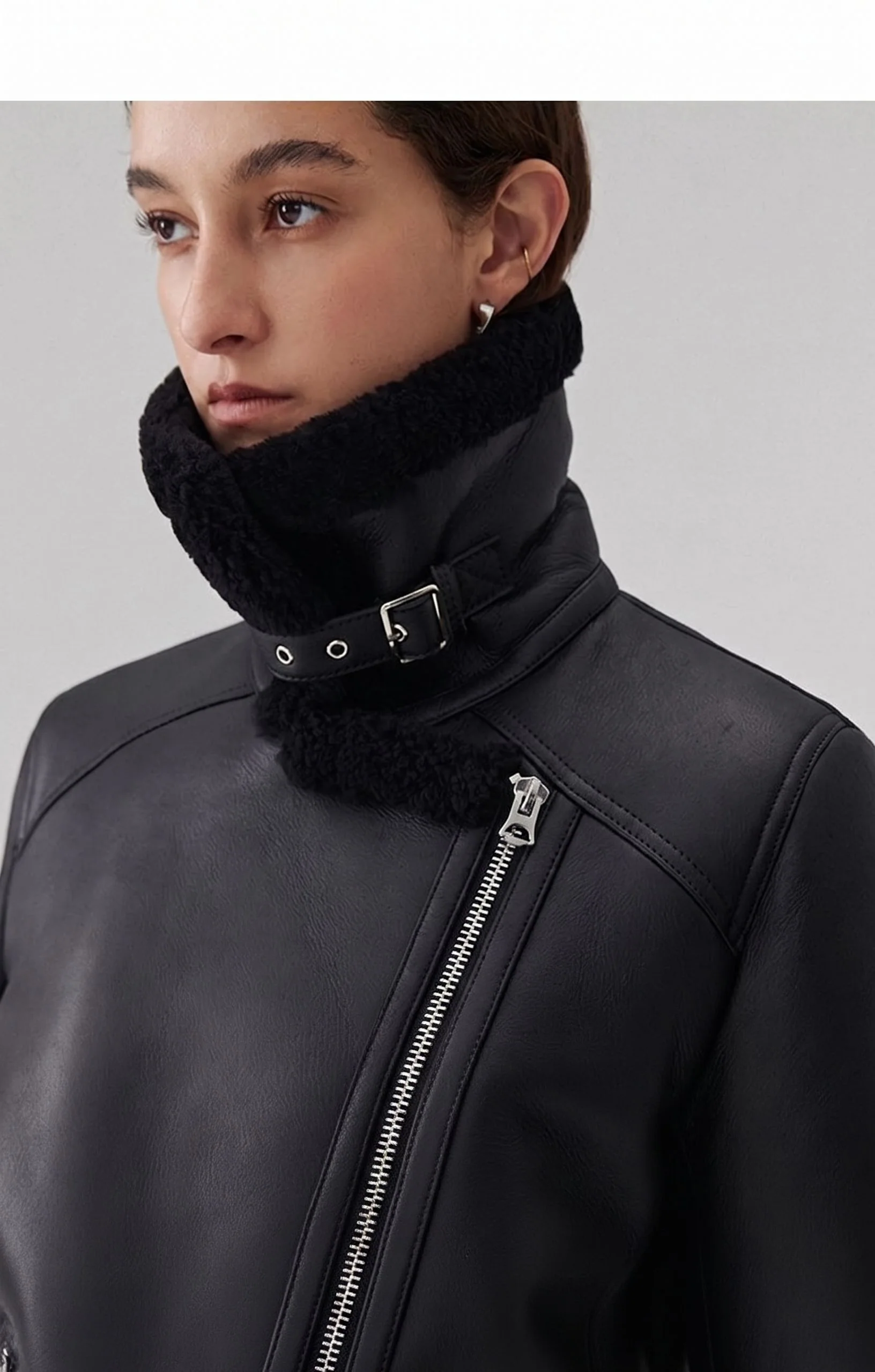 Belted Shearling Biker - Image 6