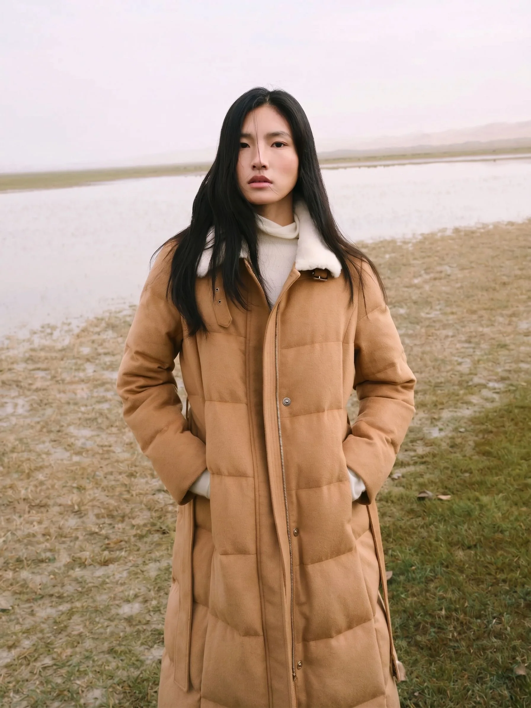 Belted Shearling Down Coat