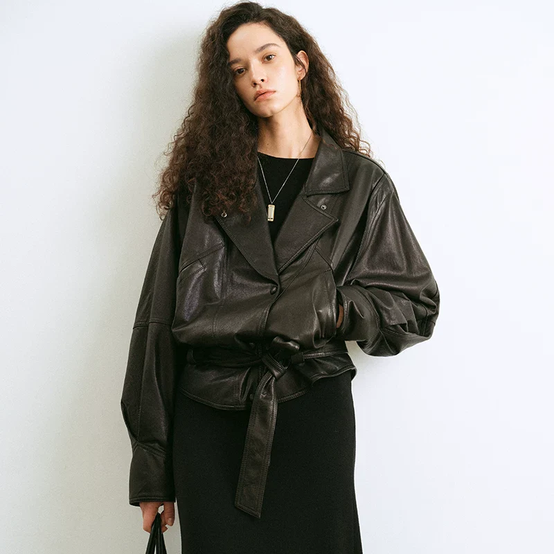 Belted Sheepskin Moto Jacket - Image 3