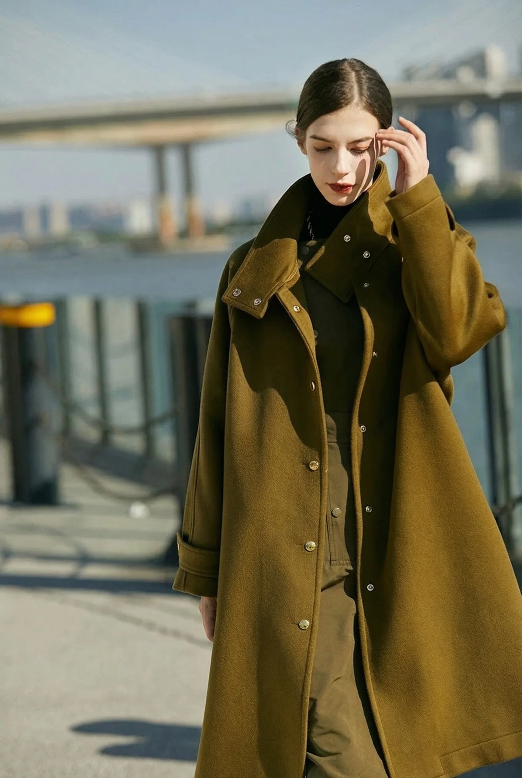 Belted Stand-Collar Coat