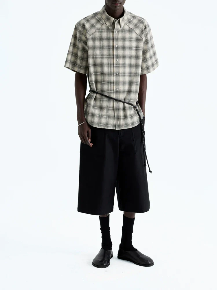 Black and White Seersucker Check Short-Sleeve Shirt