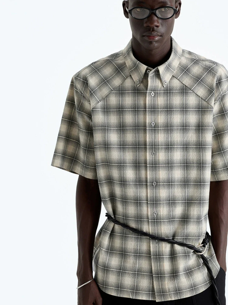 Black and White Seersucker Check Short-Sleeve Shirt - Image 5