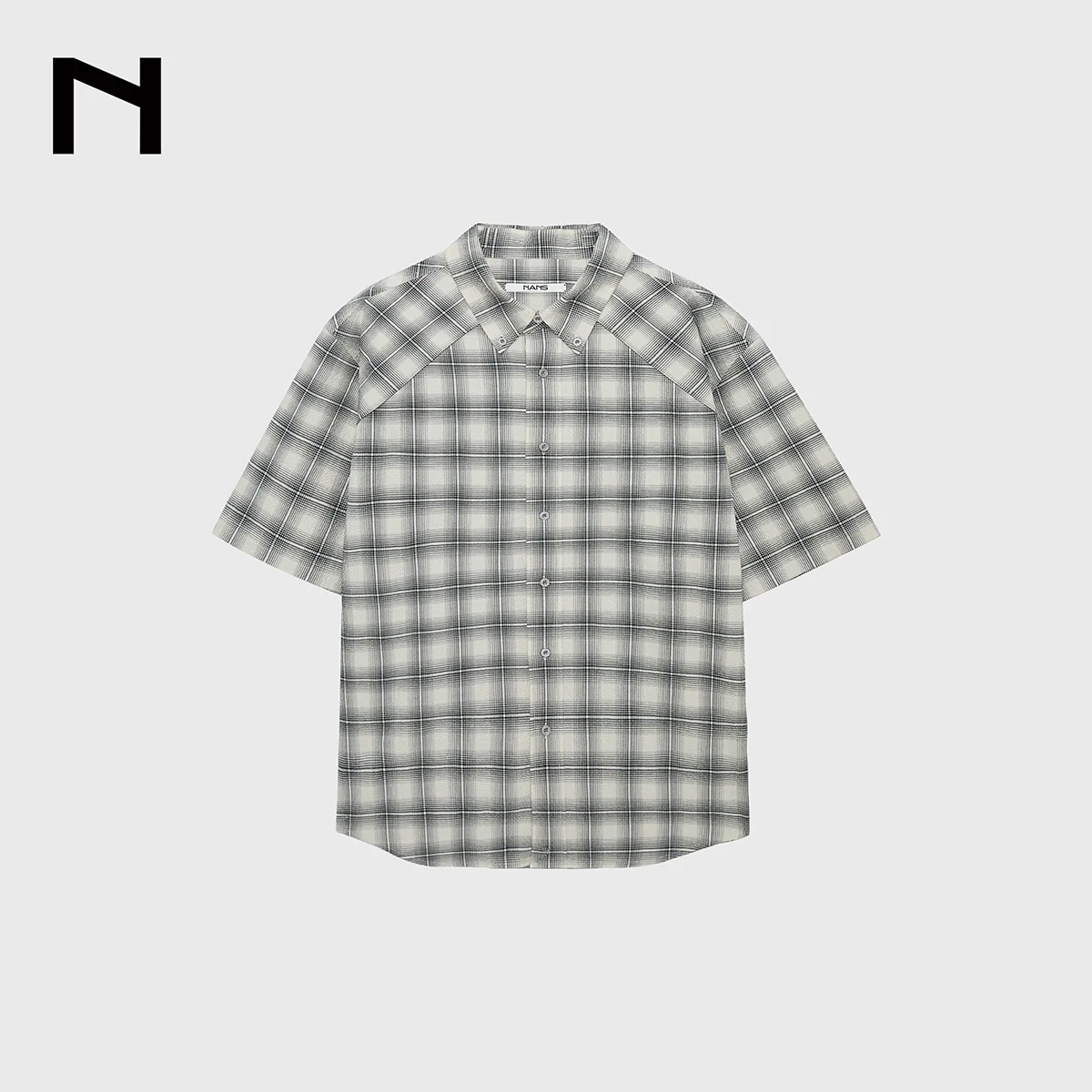 Black and White Seersucker Check Short-Sleeve Shirt - Image 6