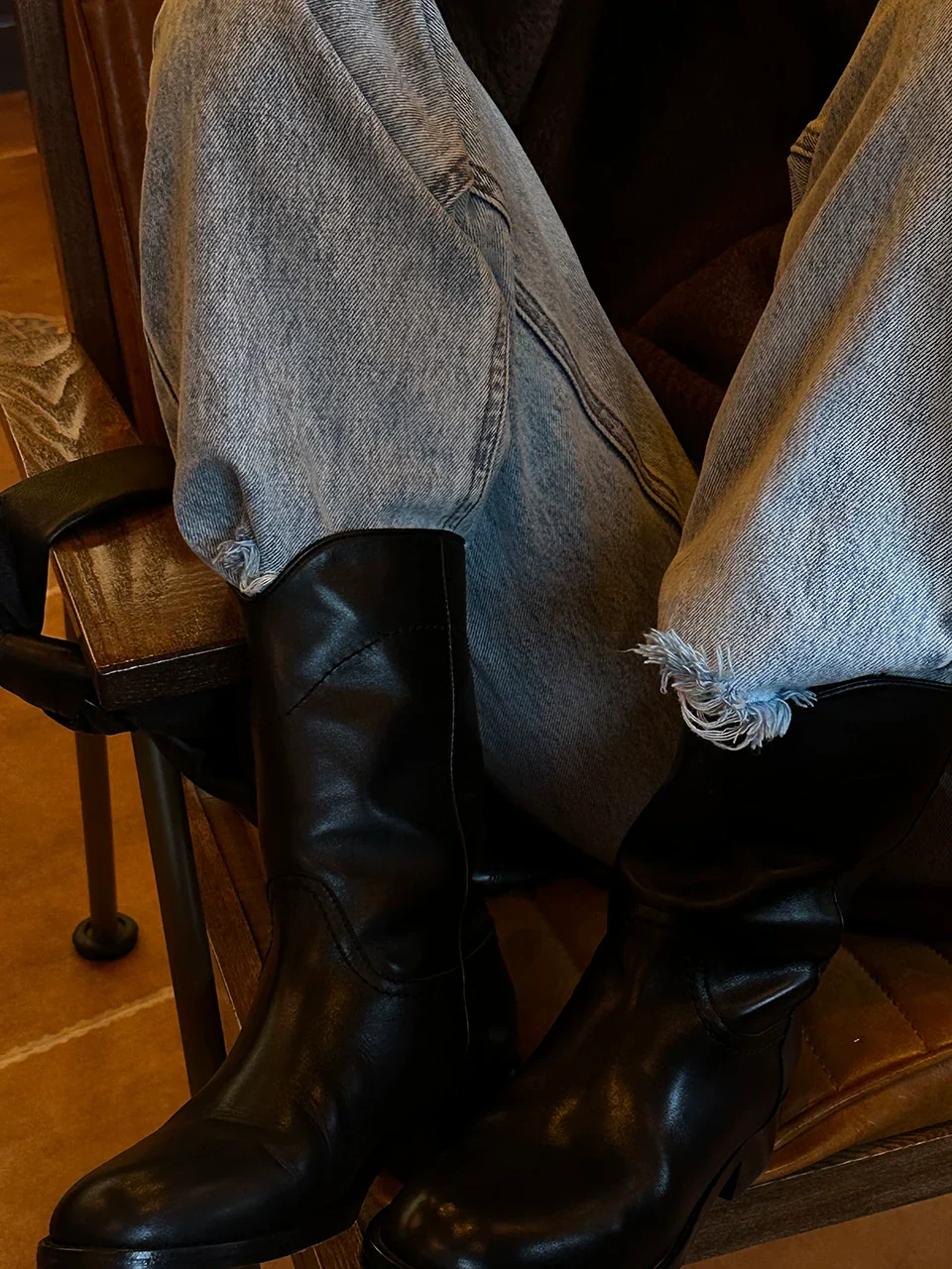 Black Calfskin Round-Toe Mid-Calf Boots - Image 3