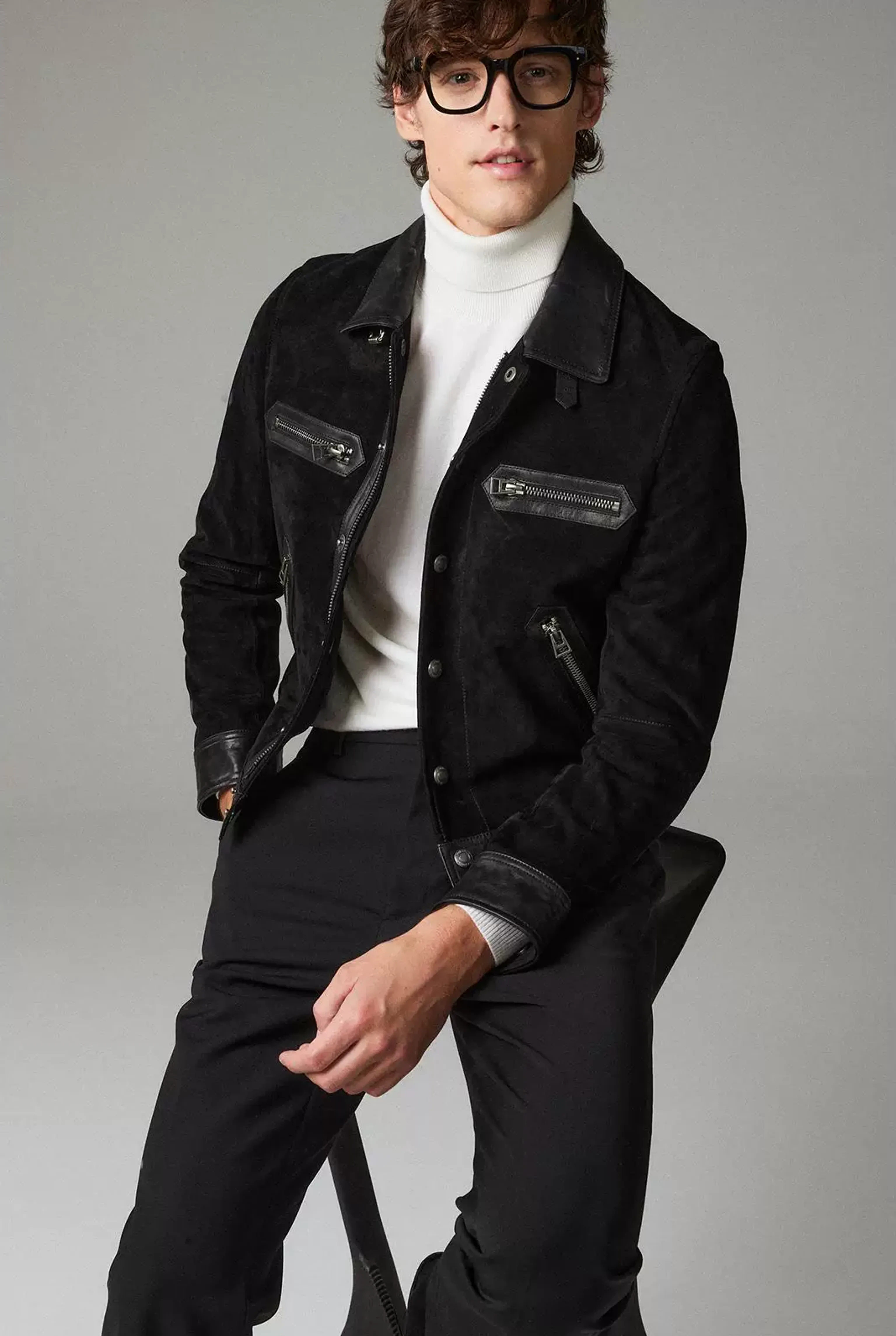 Black Lamb Suede Moto Jacket - Image 3