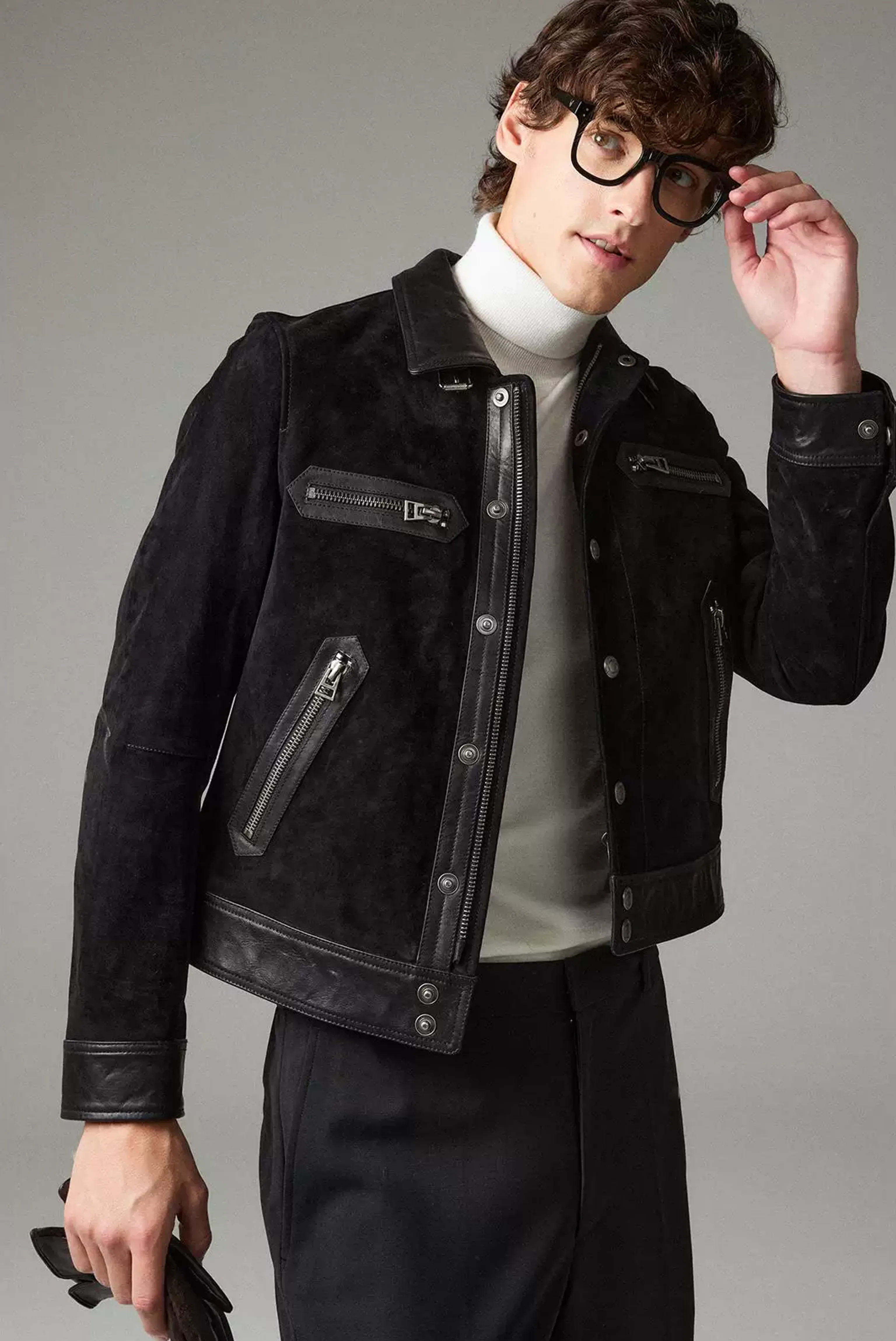 Black Lamb Suede Moto Jacket - Image 4