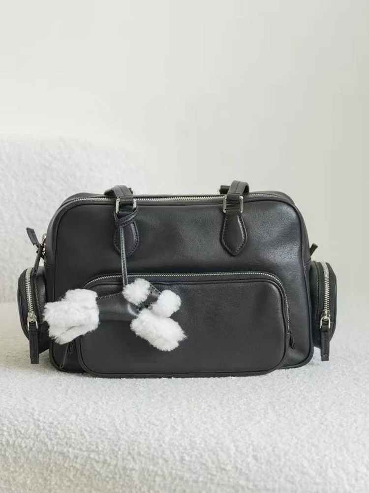 Black Leather Boston Bag - Image 2