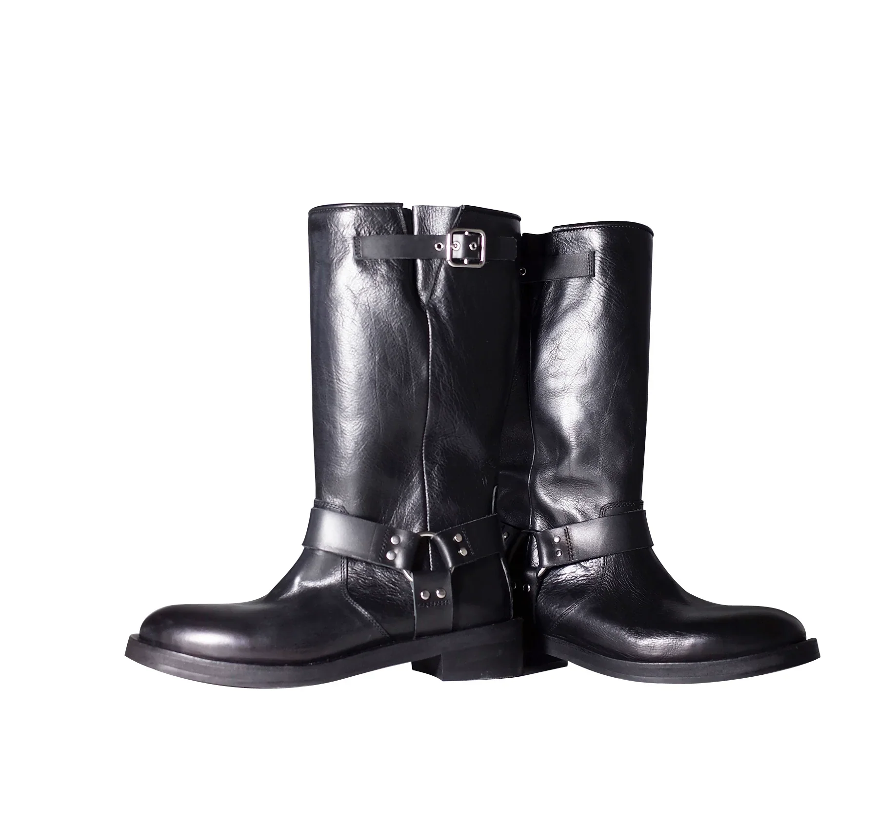 Black Leather Mid-Calf Boots - Image 5
