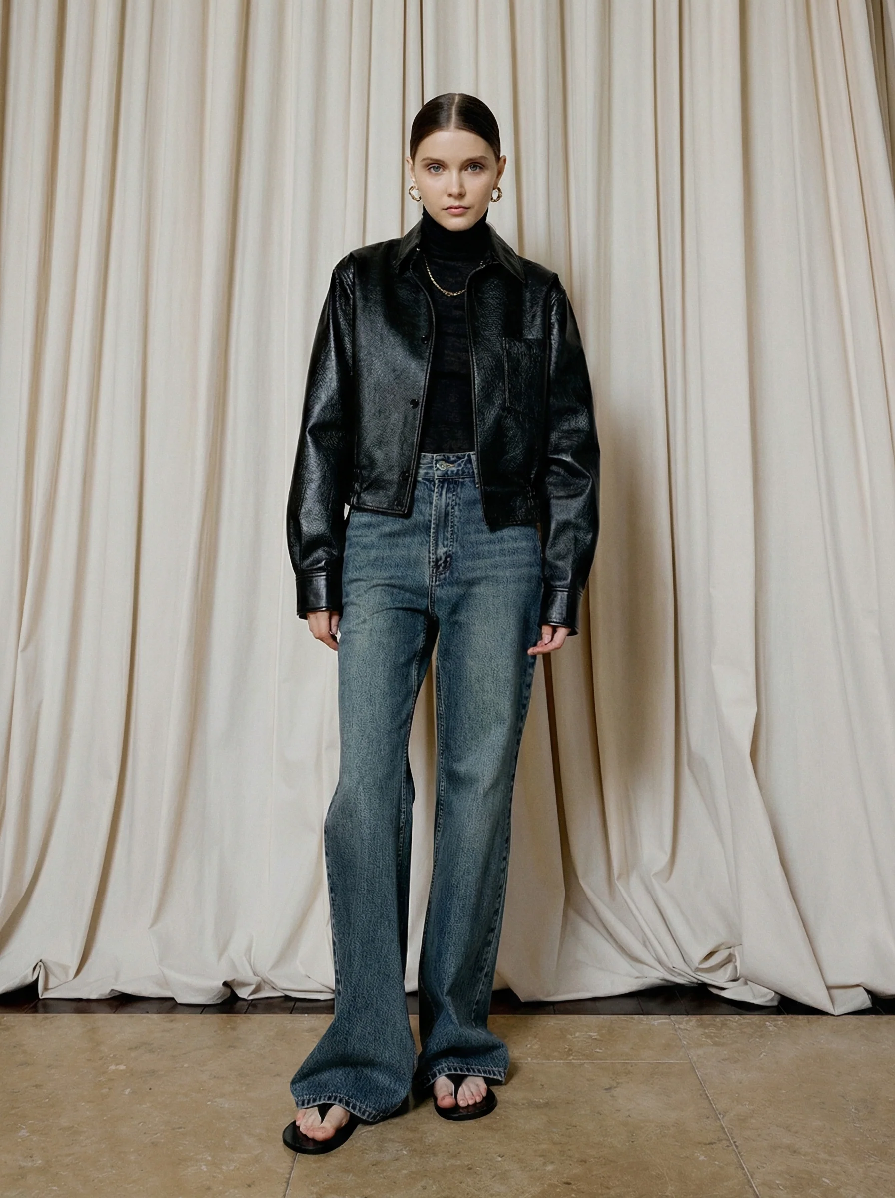 Black Sheepskin Blouson Jacket - Image 3