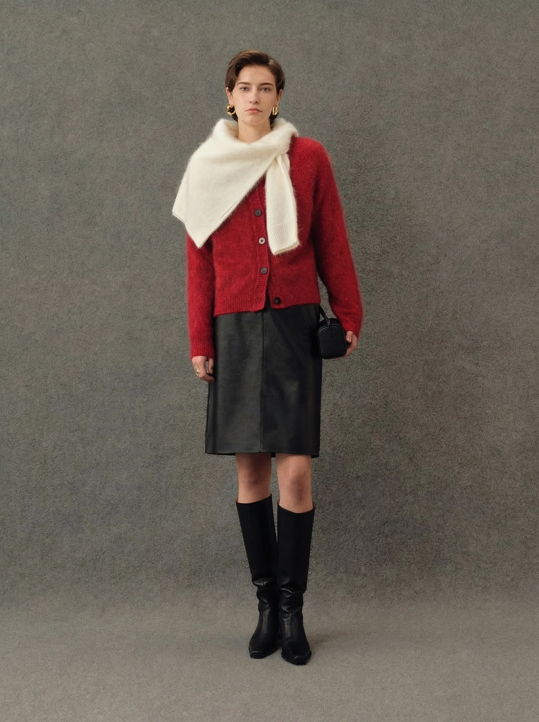 Black Sheepskin High-Waist Straight Skirt - Image 3